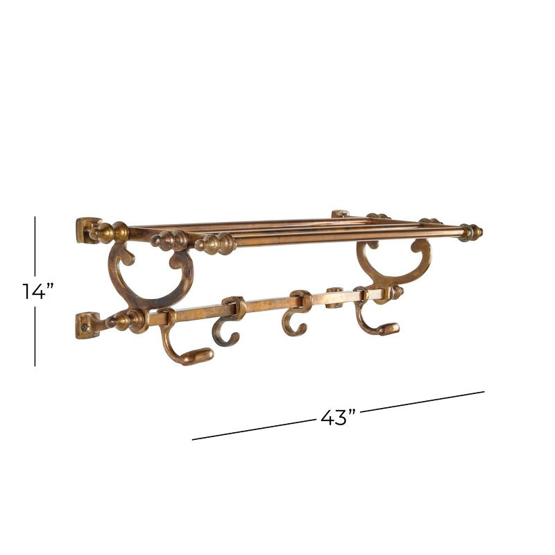 24" x 6" Modern Finish Aluminum Wall Hook Shelf Brass - Olivia & May