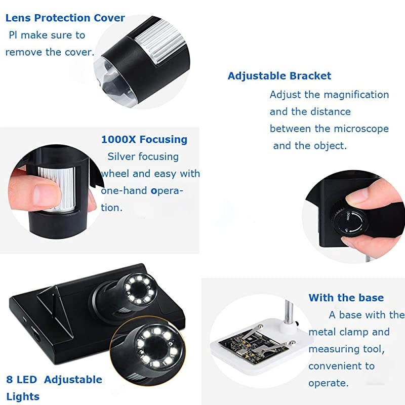 LCD Digital Microscope  43 inch 500X1000X Magnification USB Microscope Magnifier with 8 Adjustable LED Light Rechargeable Handled Microscope Camera for Children Lab Edu Naturalist