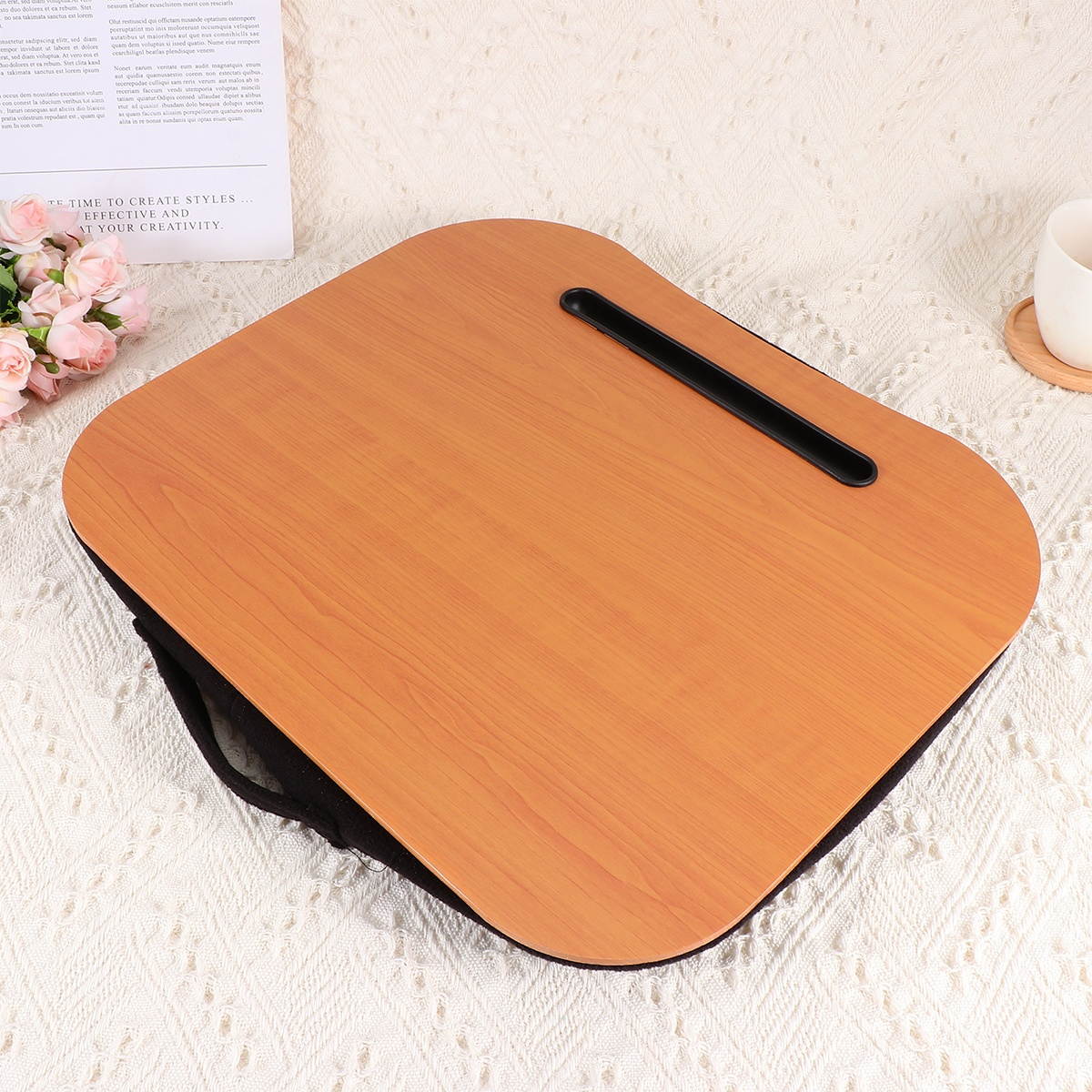 Multifunctional Tablet PC Holder Particle Interior Laptop Storage Rack Tablet Table Stand with Slot (Brown Grain)