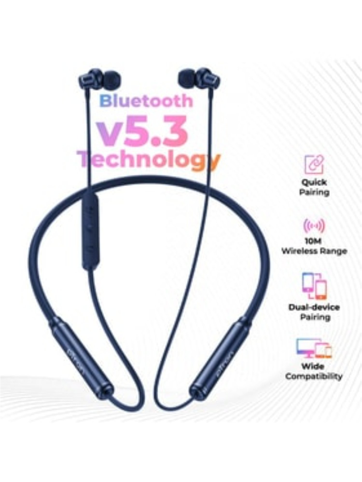 PTron Tangent Urban with 60 Hours Playtime, Wireless Bluetooth 5.3 Neckband, Type-C Charging (Blue)