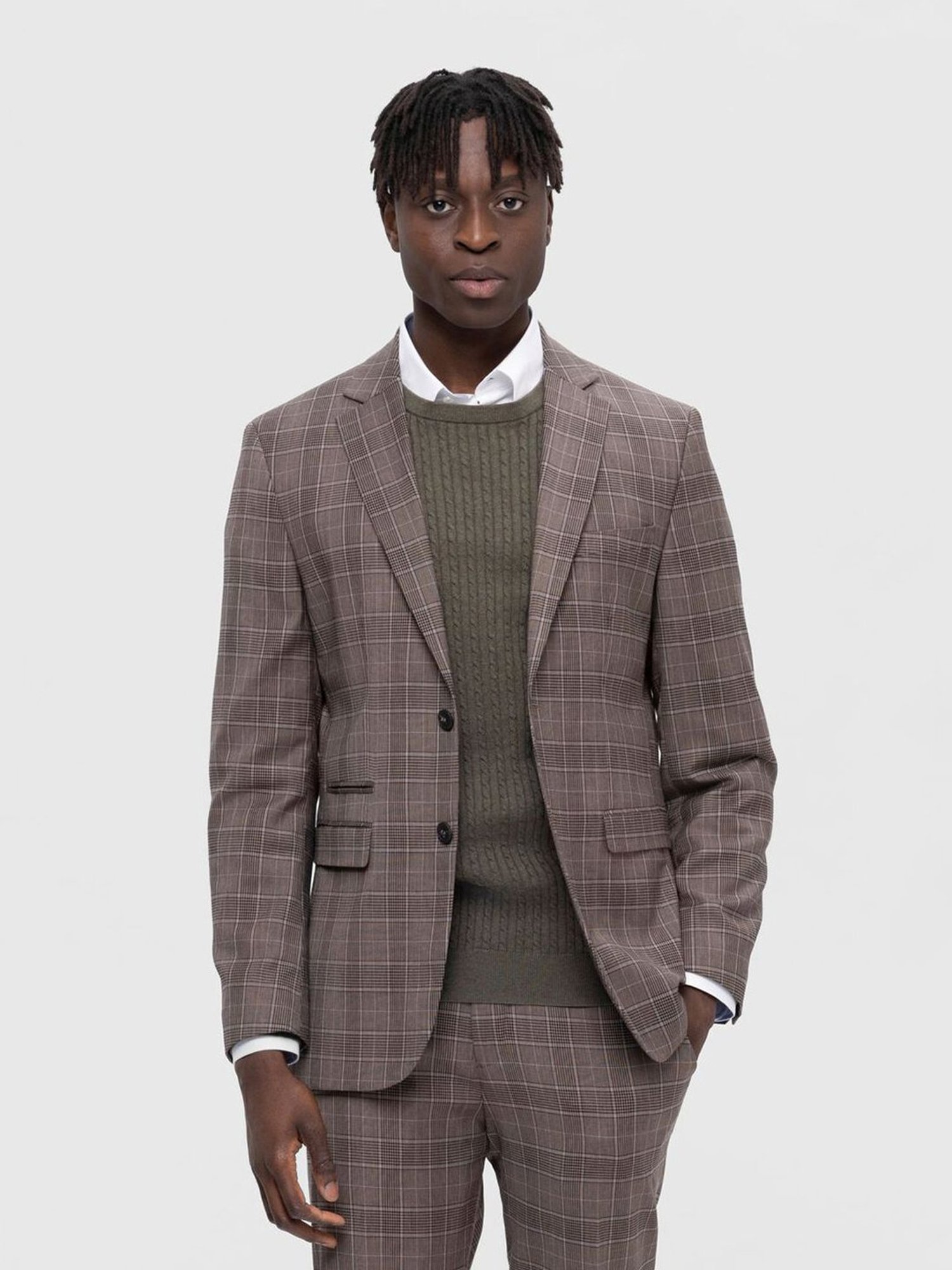 SELECTED HOMME Brown Slim Fit Check Notch Lapel Blazer