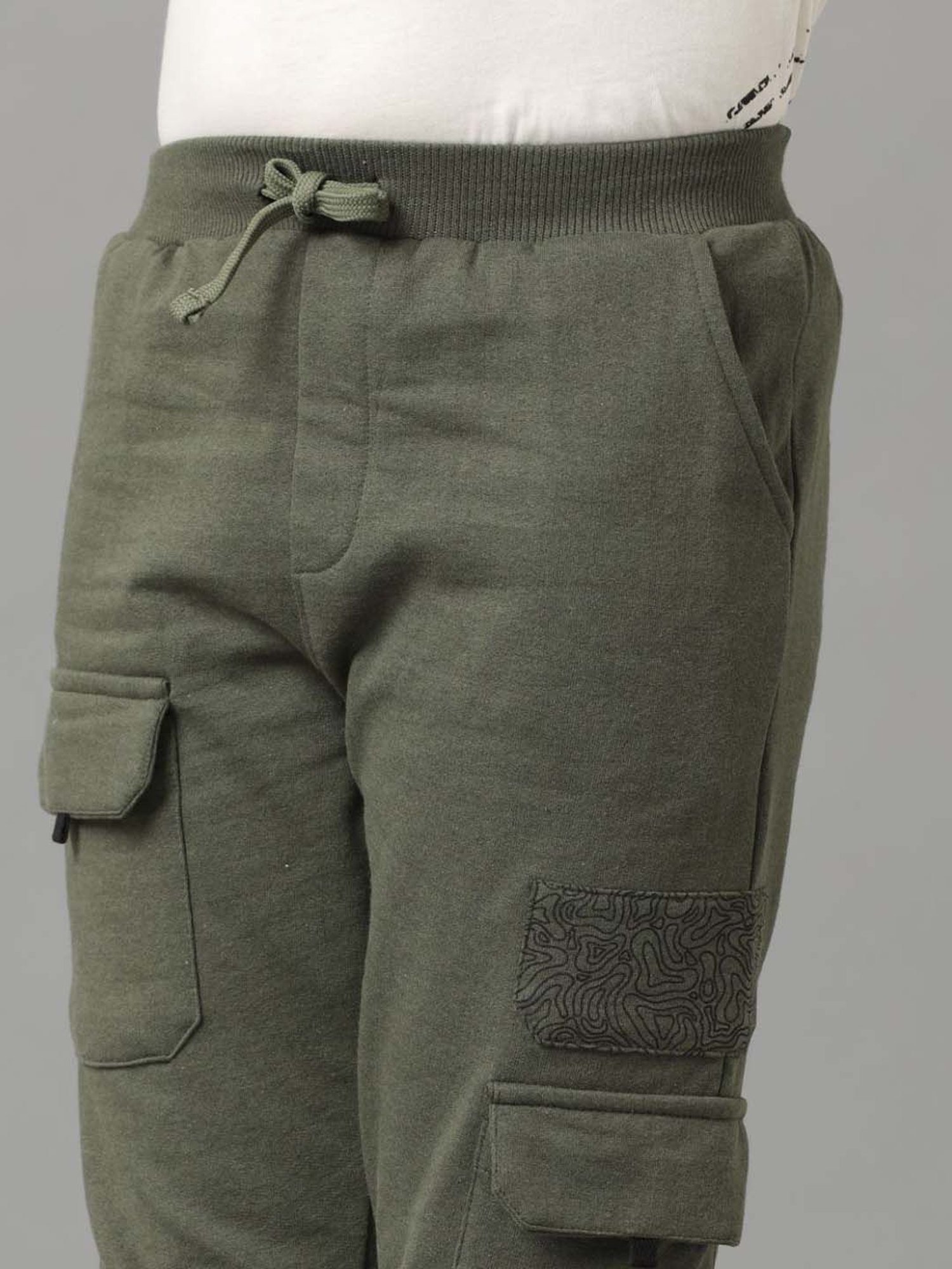 Under Fourteen Only Kids Olive Green Cotton Regular Fit Full Sleeves Jogger