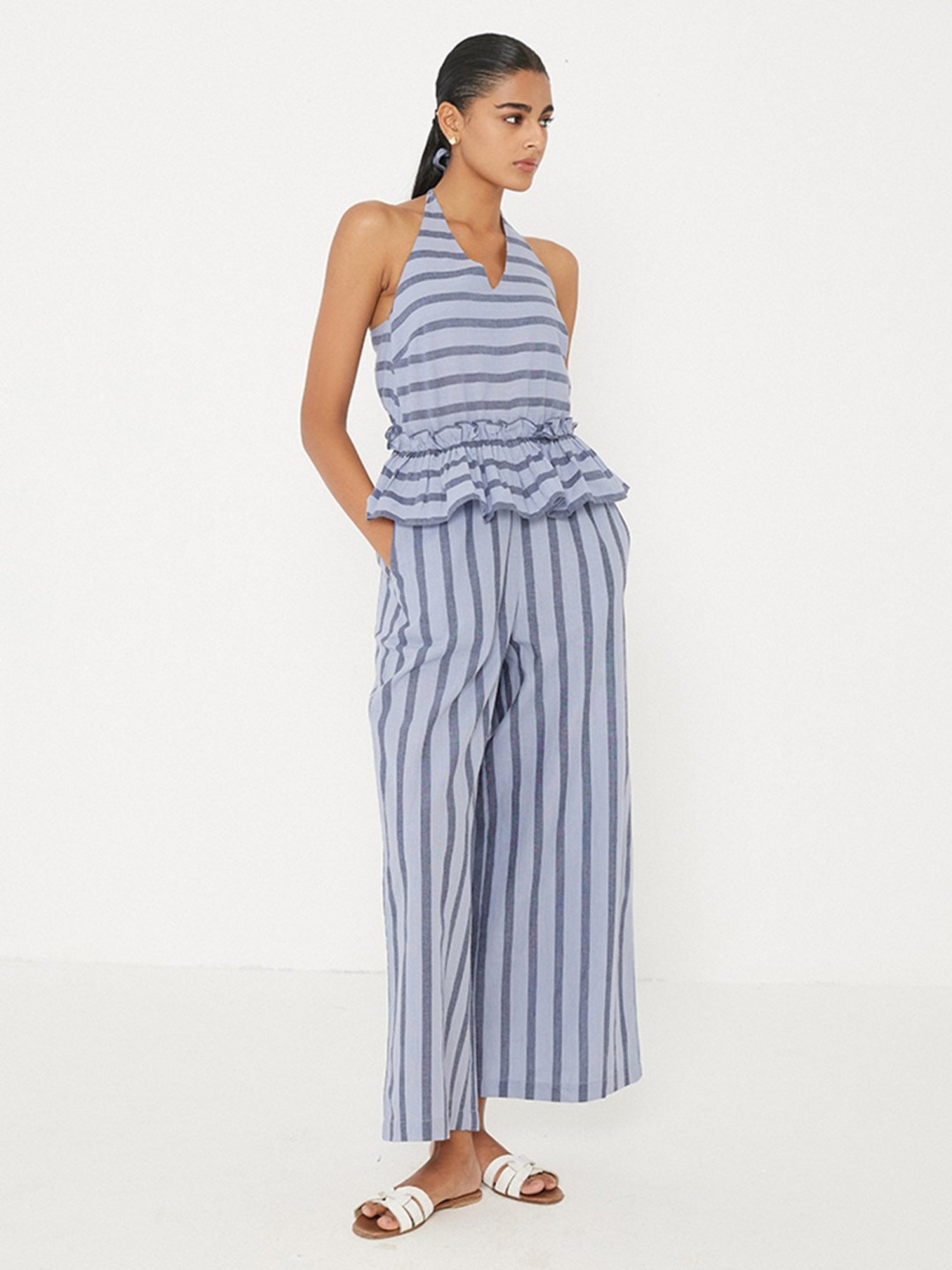 ANCESTRY Blue Striped Jumpsuit