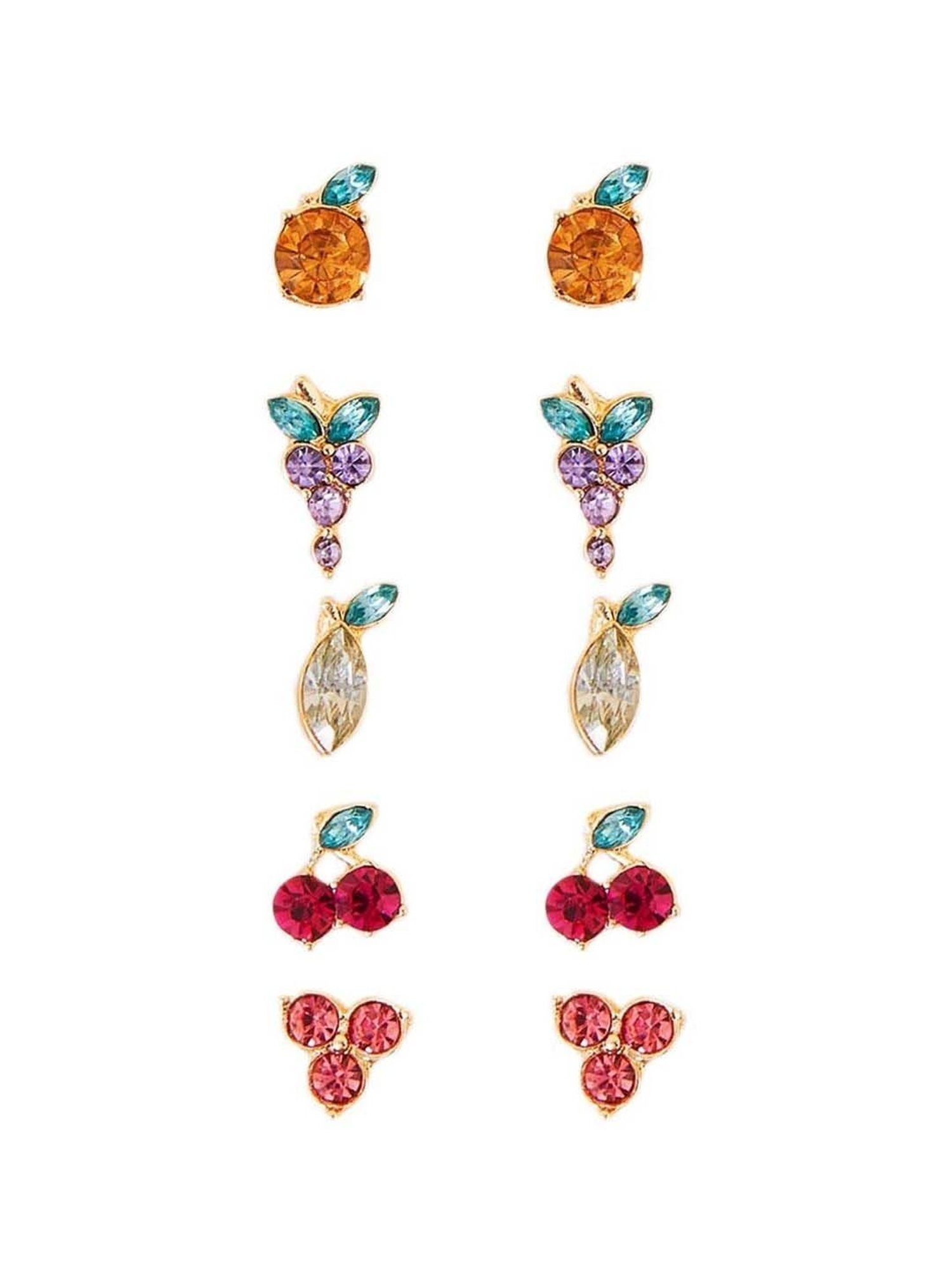 Accessorize London Women's Multicolored Fruit Stud Earrings - Set of 5