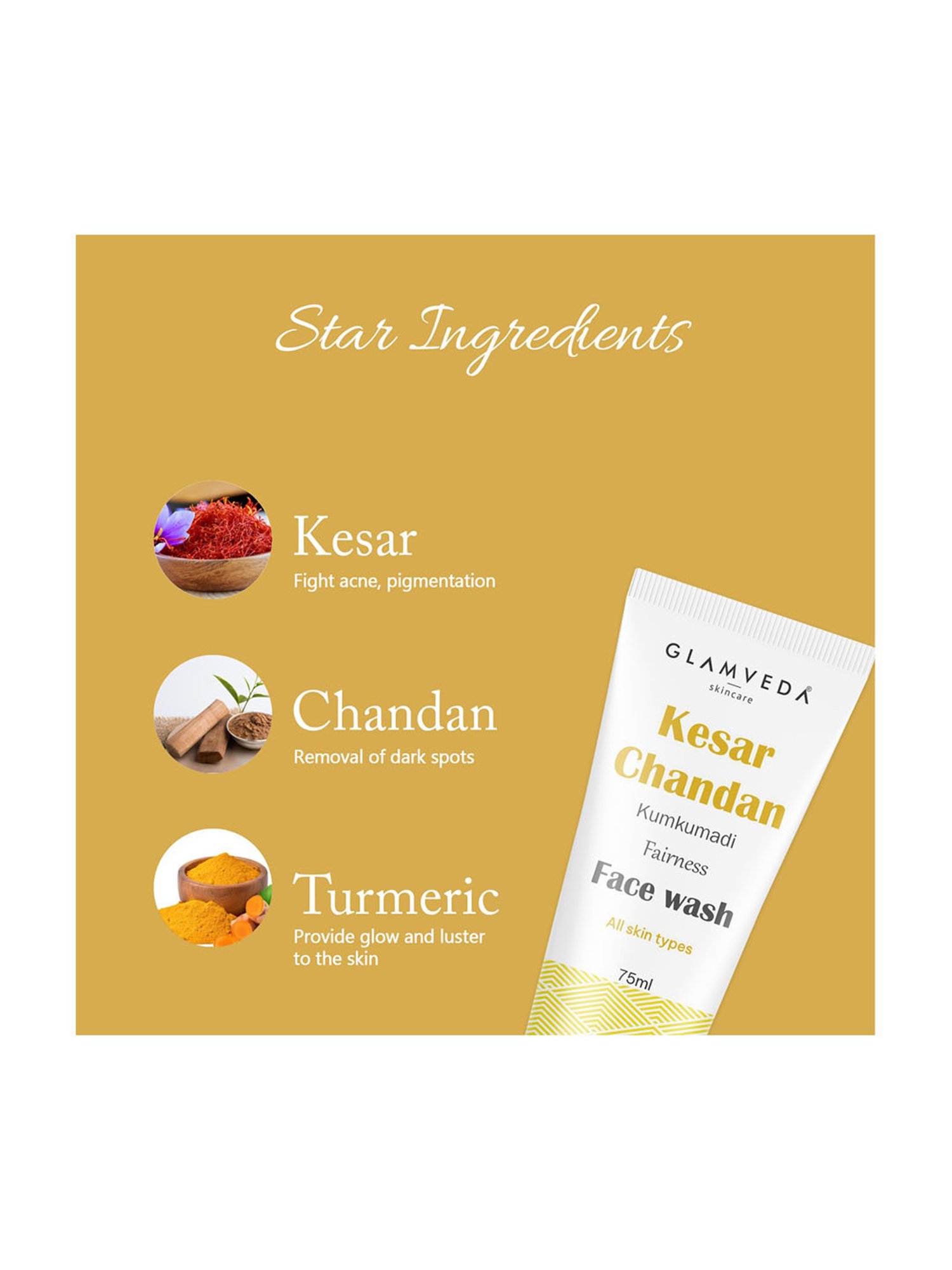 Glamveda Kesar Chandan Kumkumadi Fairness Face wash - 75 ml