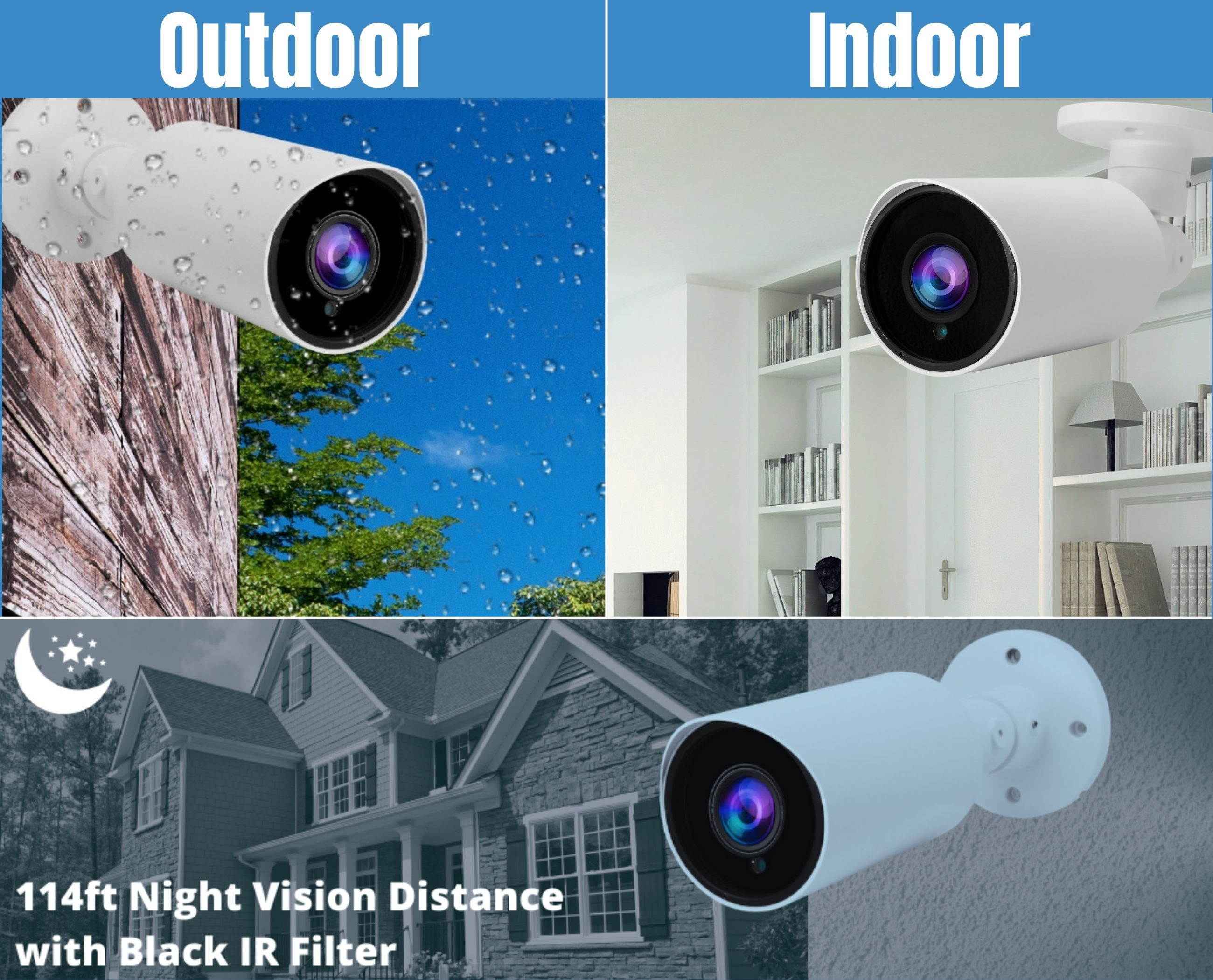 Evertech 8 pcs 1080P HD TVI AHD CVI Day Night Vision Indoor/Outdoor CCTV Security Camera w/ Power Supply