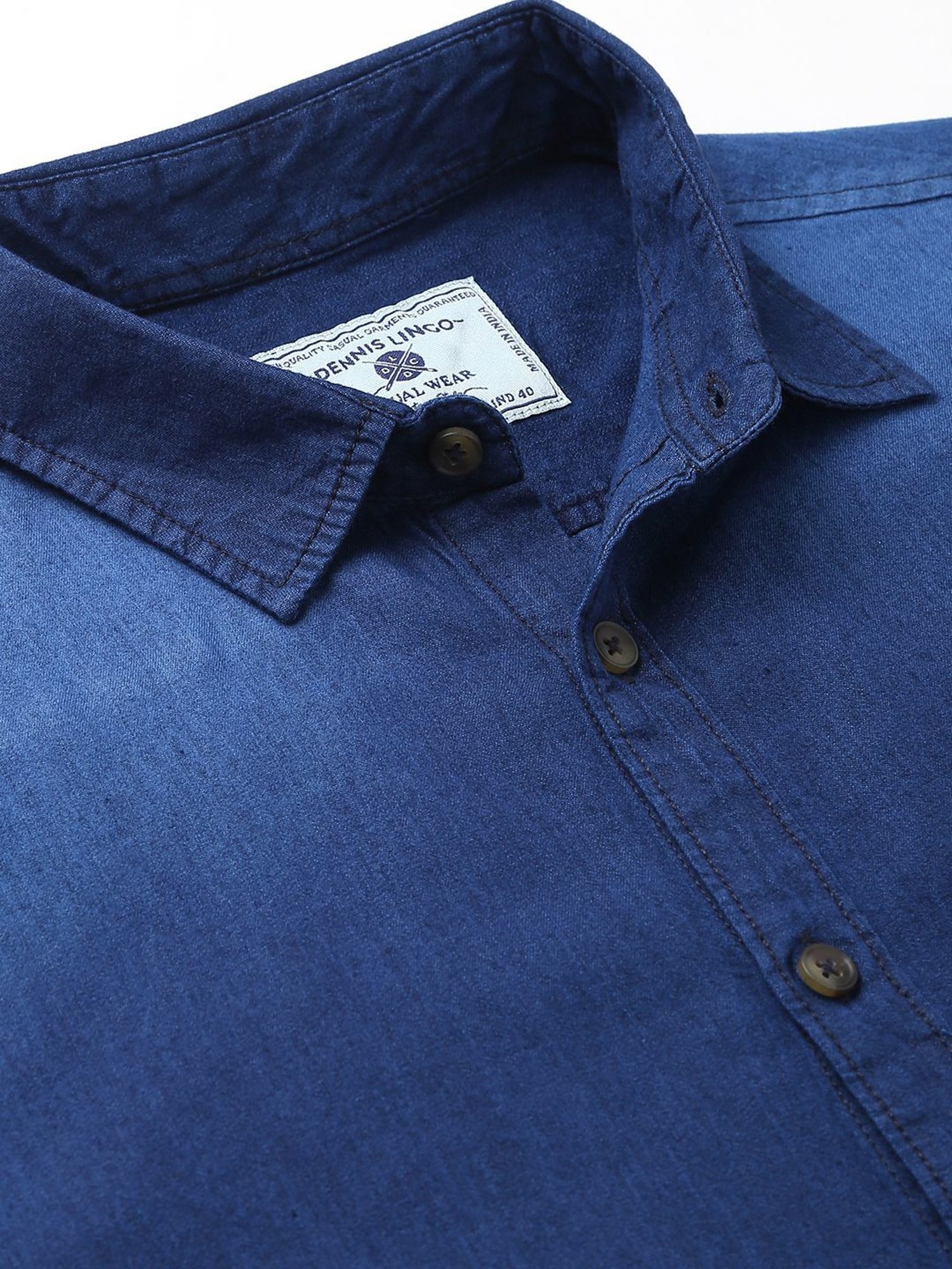 Dennis Lingo Navy Cotton Slim Fit Denim Shirt