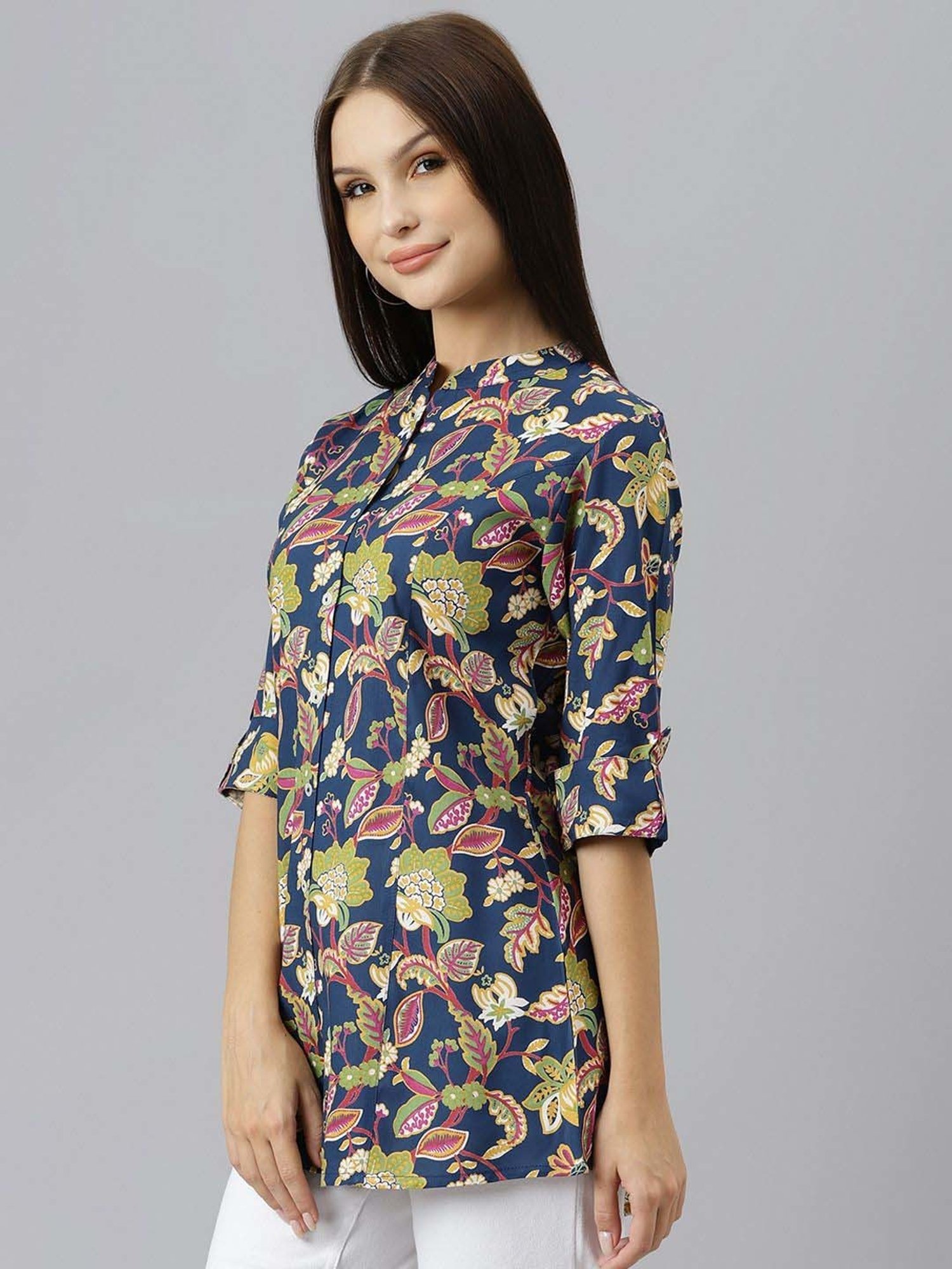 Divena Navy Floral Print Top