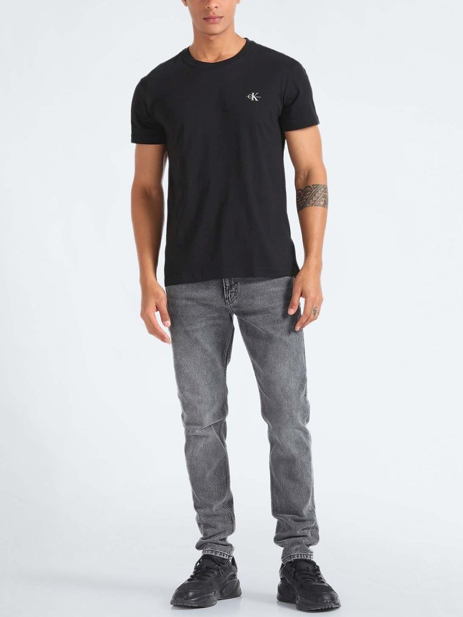 Calvin Klein Bright White & Black Cotton Regular Fit T-Shirt