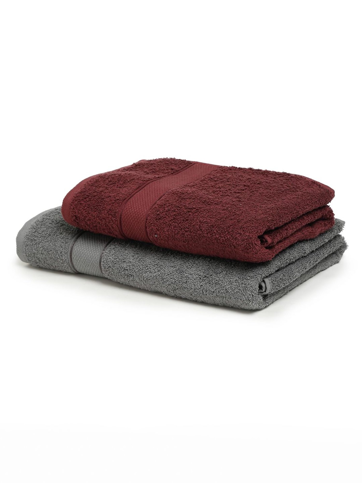 Creeva Grey & Wine 525 GSM Cotton Bath Towel Set of 2