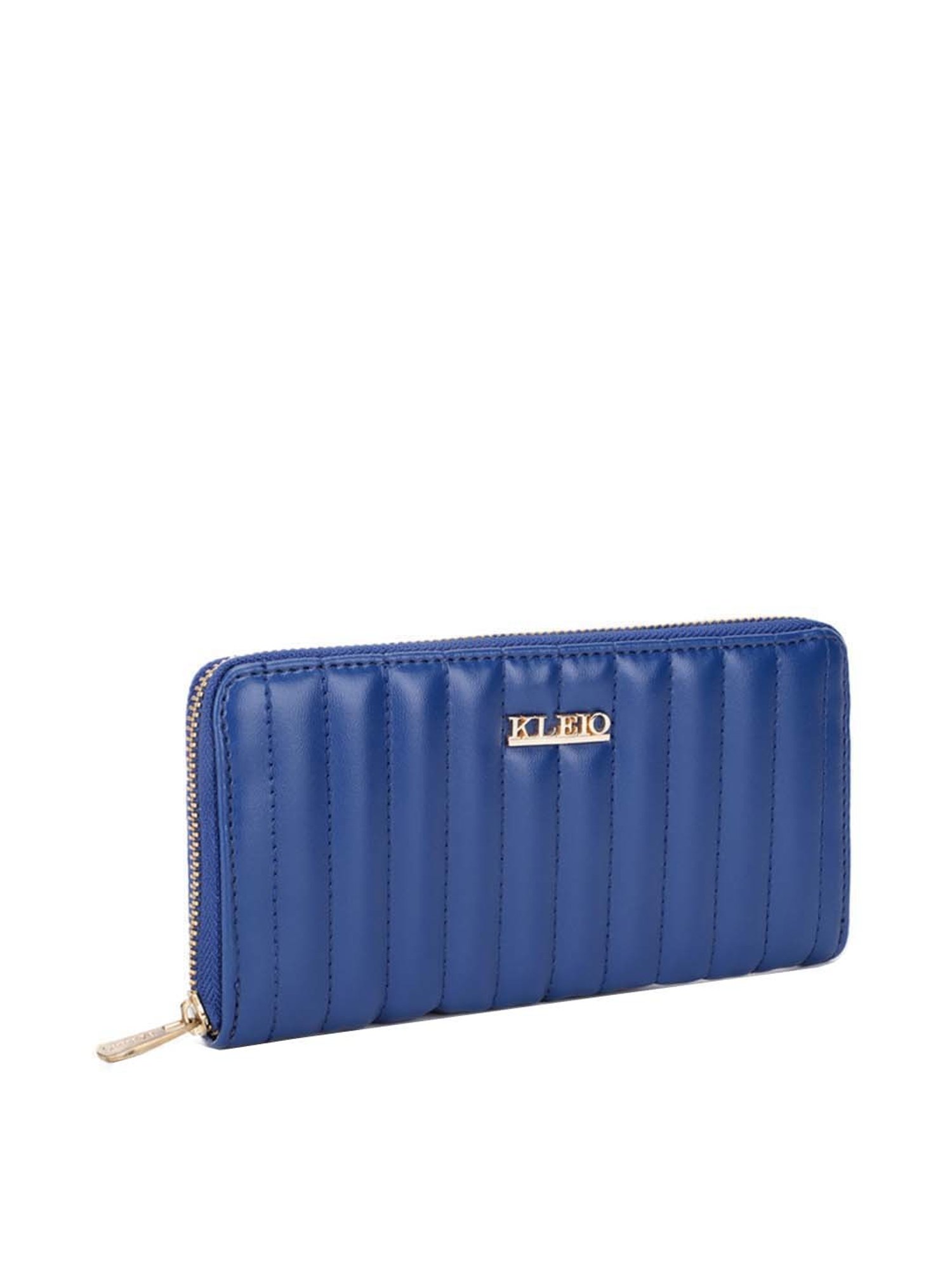 KLEIO Blue Quilted Zip Around Wallet for Women