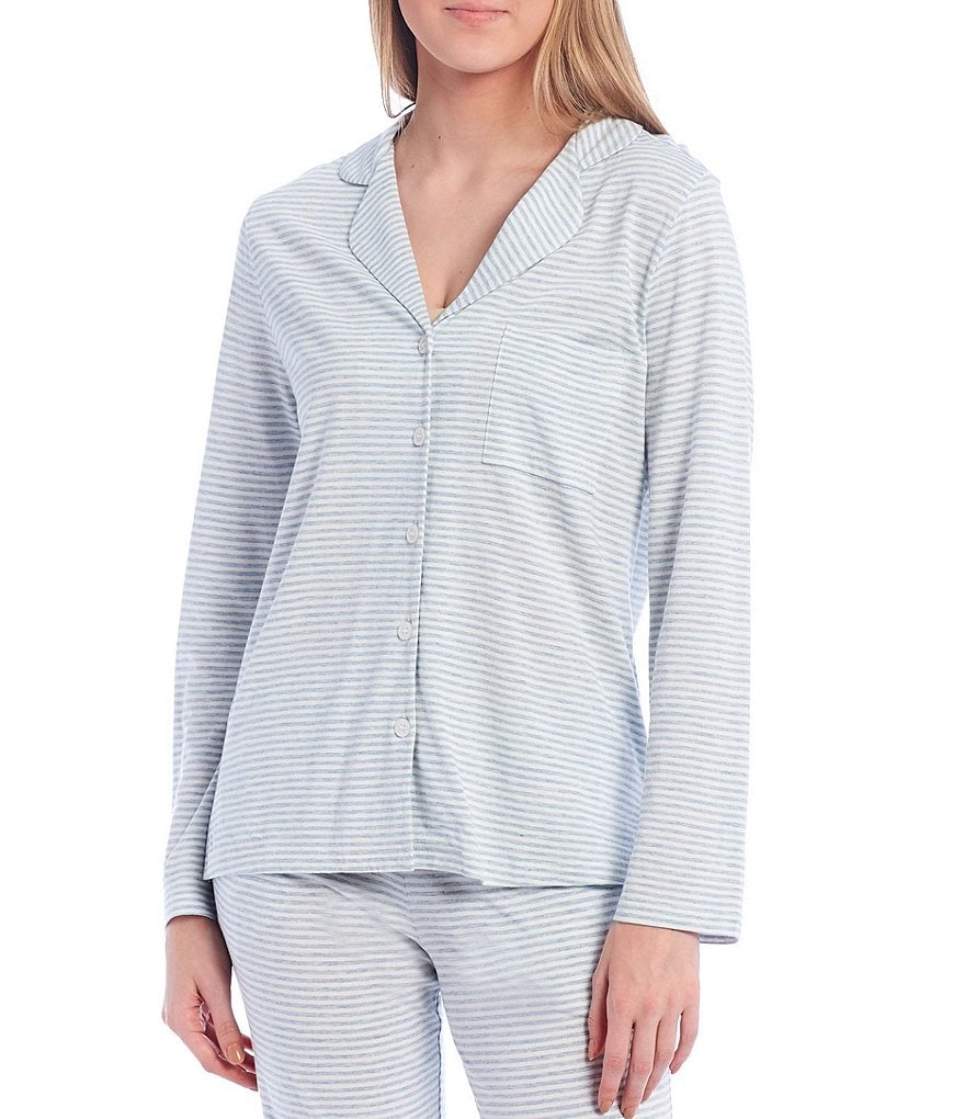 VAN WINKLE & CO. Yarn-Dyed Striped Jersey Knit Button-Front Coordinating Sleep Top