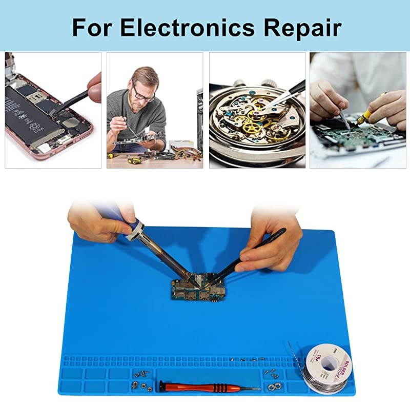 Mat, Heat Insulation Silicone Repair Mat, Premium Magnetic ing Mat Heat Resistant 932&deg;F Electronics Mat for Station, Phone and Computer Repair 13.8''x9.8'' Navy Blue