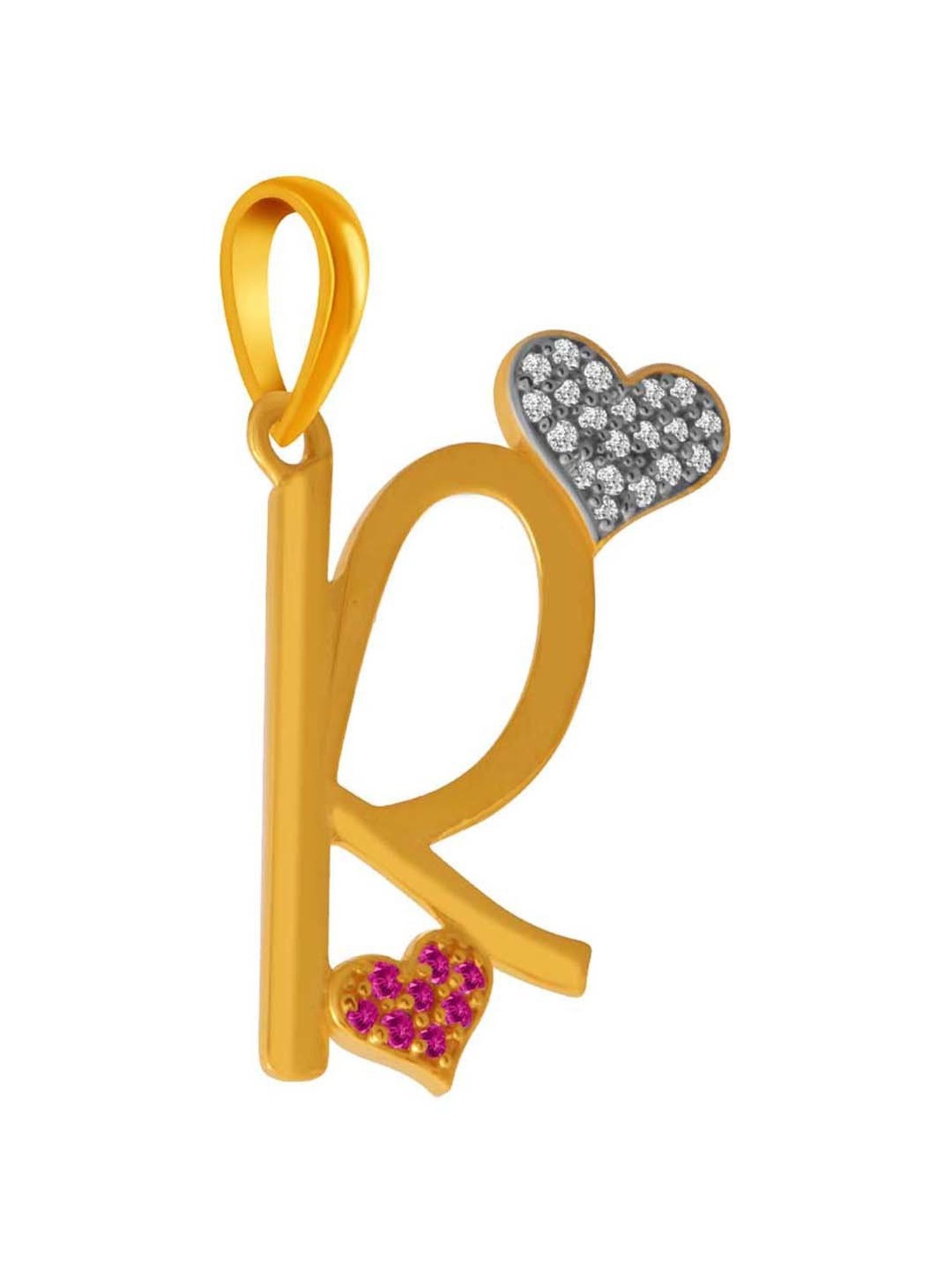P.C. Chandra Jewellers 14k Yellow Gold 'R' Letter Pink & White Studded Pendant for Women & Girls