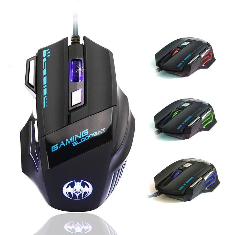 Stanstar Hidden Bat USB Wired Optical Gaming Mouse 7-Key Illuminated Breathing Light Firepower Button(Black Seven 6800DPI)
