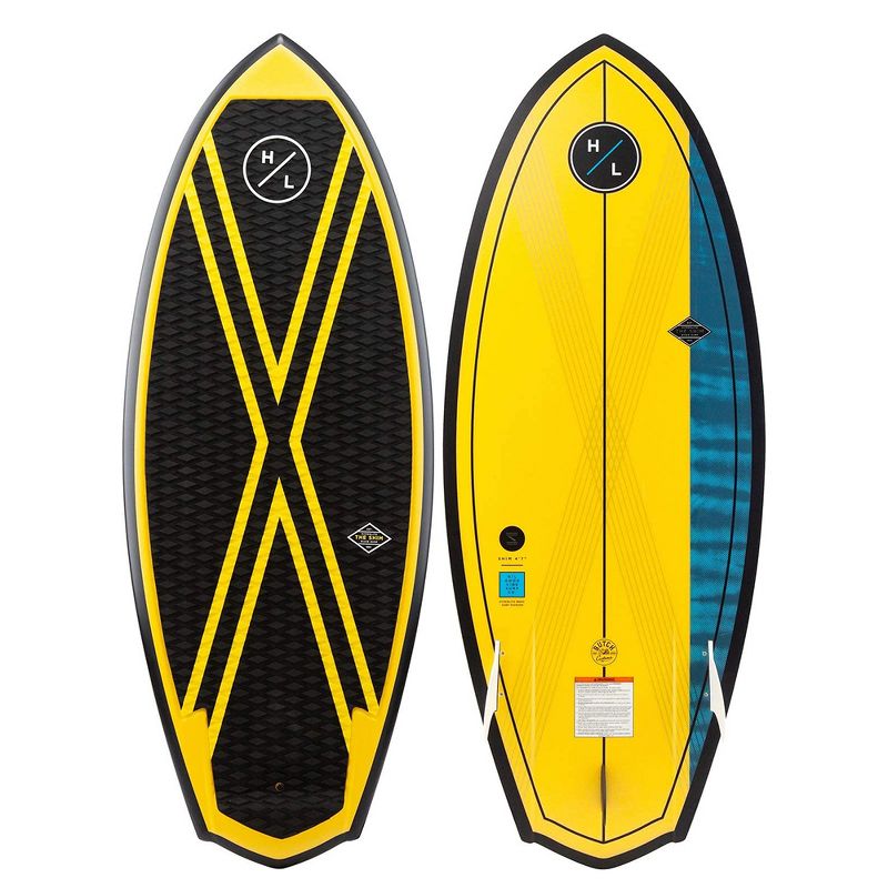 Hyperlite Shim 4.7 Wakesurfer Board with Layered Glass Deck, Pin Tail, Skim and Surf Combination Style for Wake Water Surfing Surfboard Riders, Yellow