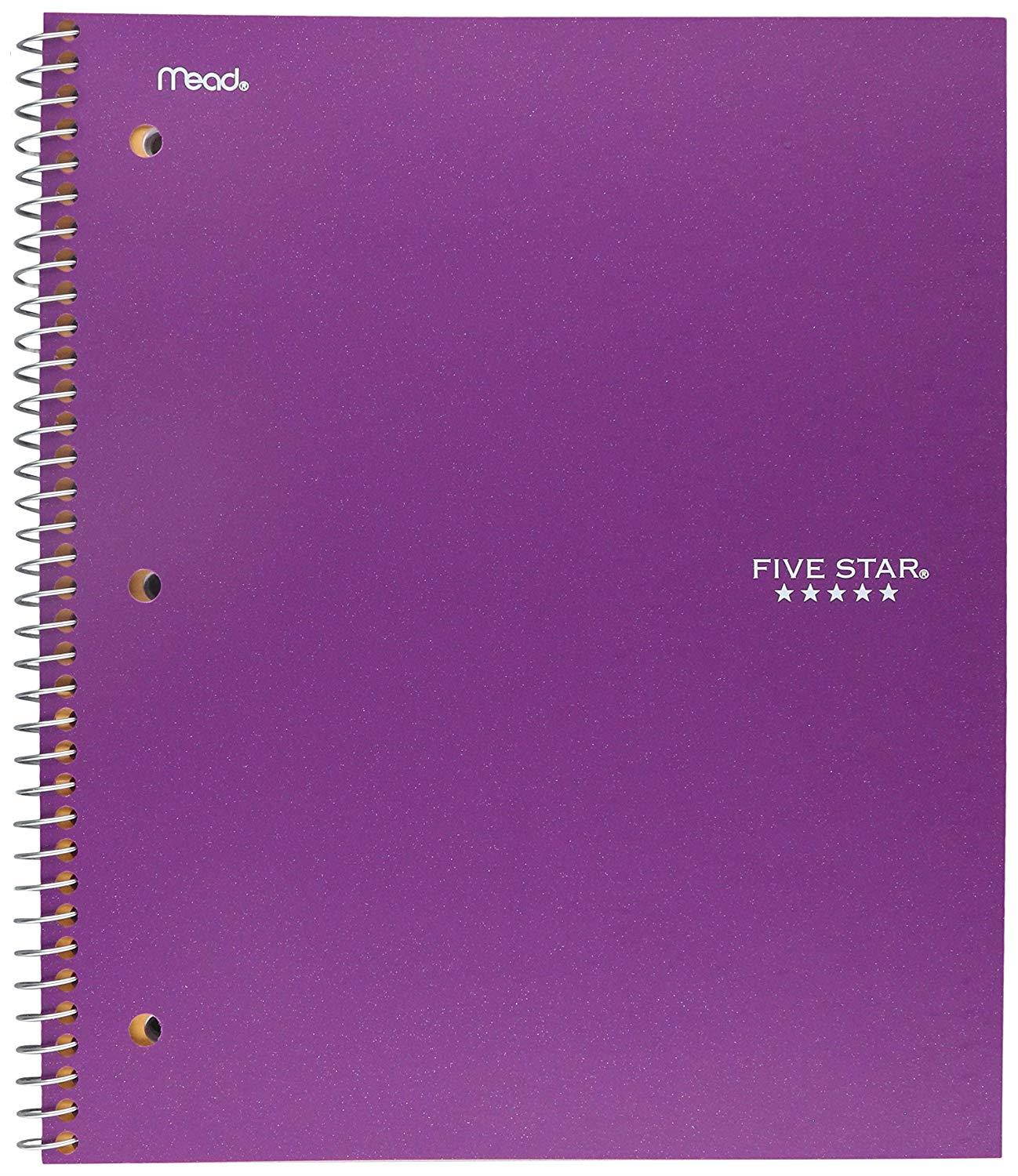 Five Star Spiral Notebooks, 1 Subject, College Ruled Paper, 100 Sheets, 11" x 8-1/2, 6 Pack (38052)