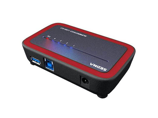 SEDNA - 4 Port USB 3.0 Hub with AC/DC Adapter ( SE-USB3-HUB-304A), Red Color