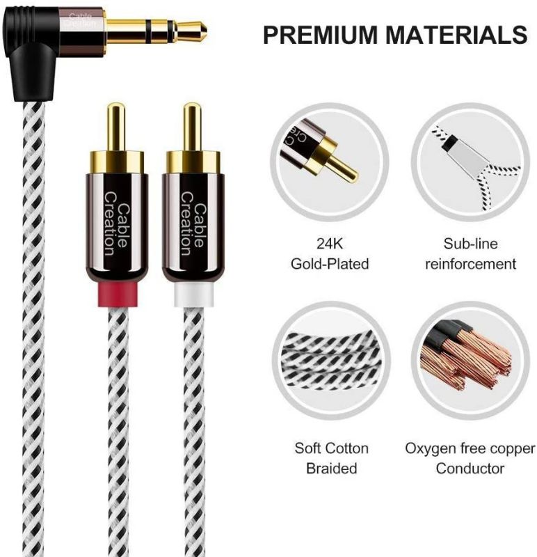 3.5mm to RCA Cable 10FT, CableCreation Angle 3.5mm Male to 2RCA Male Auxiliary Stereo Audio Y Splitter Gold-Plated for Smartphones, MP3, Tablets, Speakers, Home Theater, HDTV, 3M