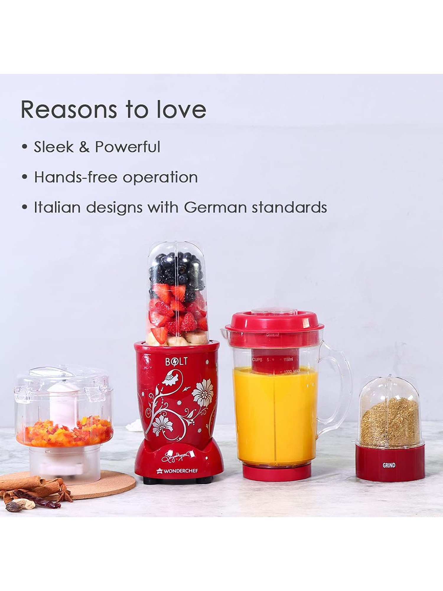 Wonderchef Nutriblend Bolt 600W Mixer Grinder (Red)