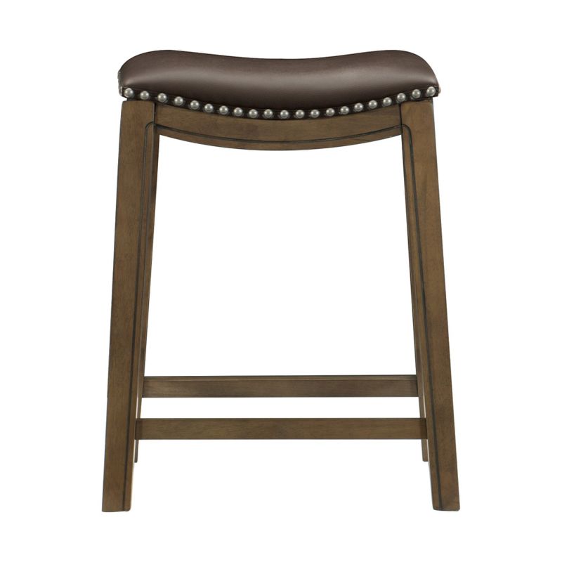 Homelegance 24" Counter Height Wooden Stool Saddle Seat Barstool, Brown (2 Pack)