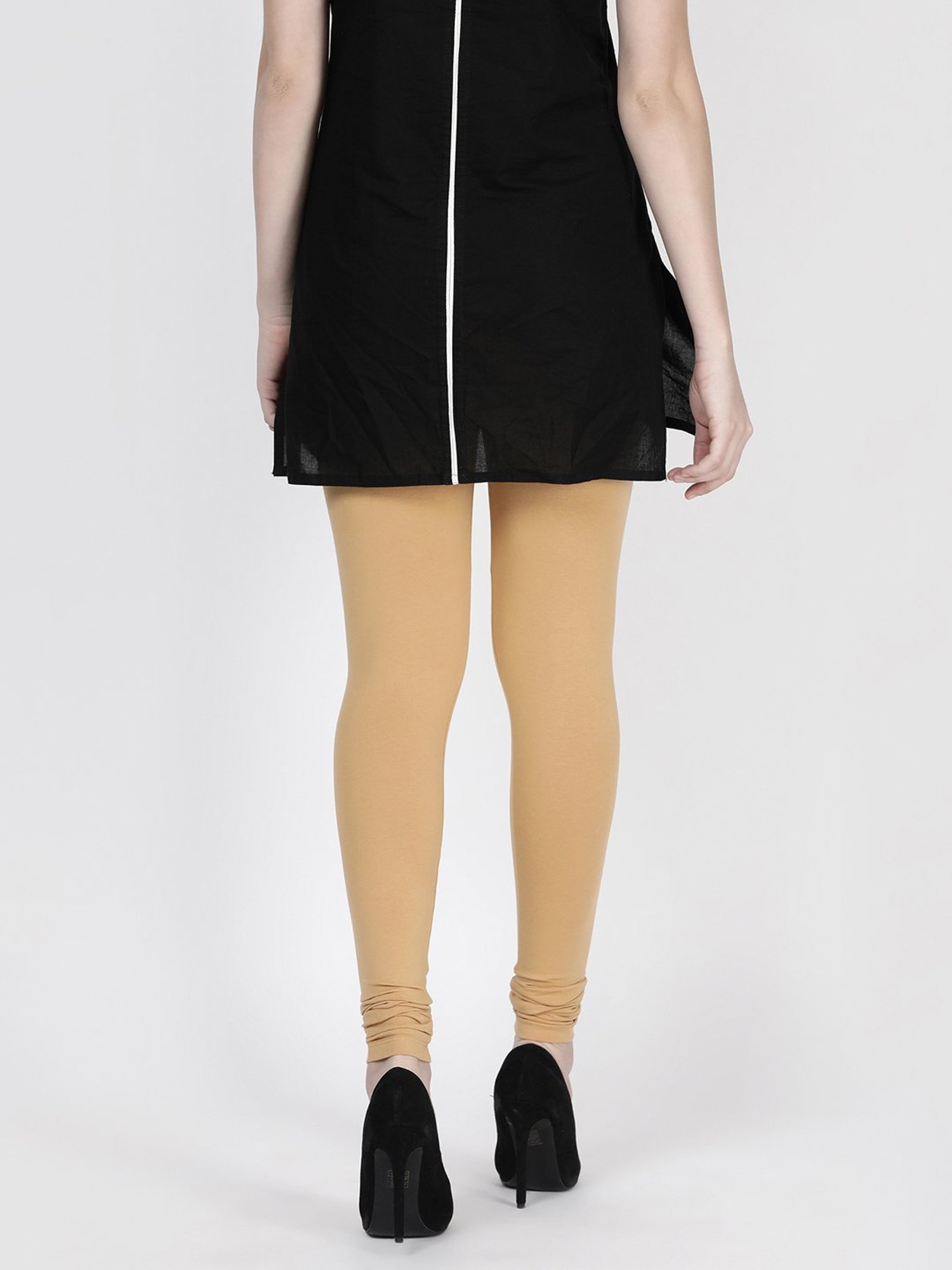 TWIN BIRDS Beige Cotton Full Length Leggings