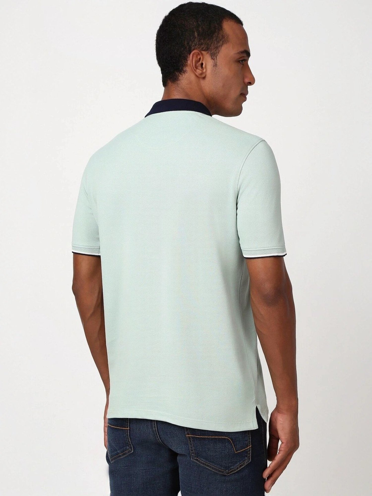 Peter England Casuals Green Cotton Regular Fit Polo T-Shirt