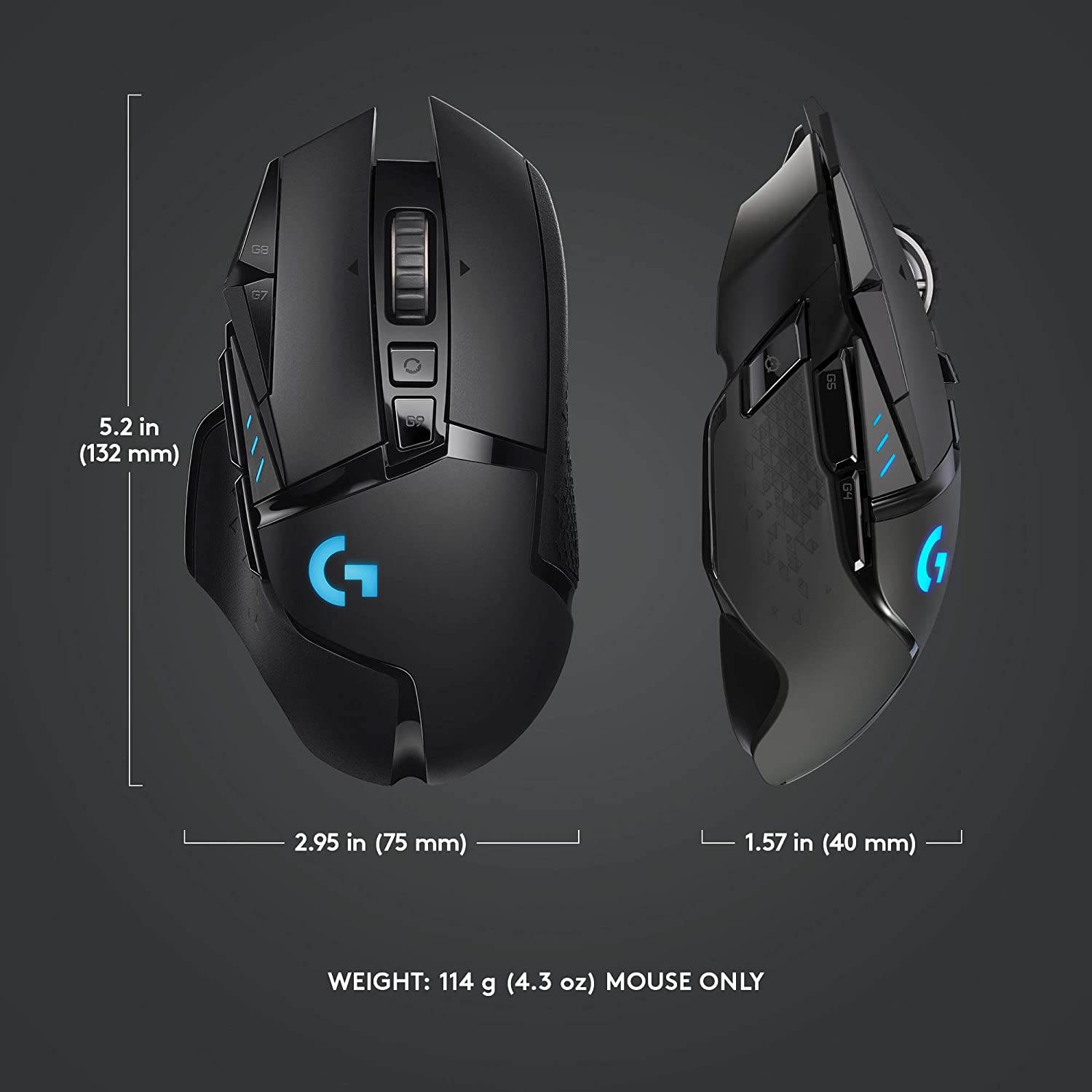 Logitech G502 Lightspeed Wireless Gaming Mouse with HERO 25K Sensor, PowerPlay Compatible, Tunable Weights and Lightsync RGB - Black