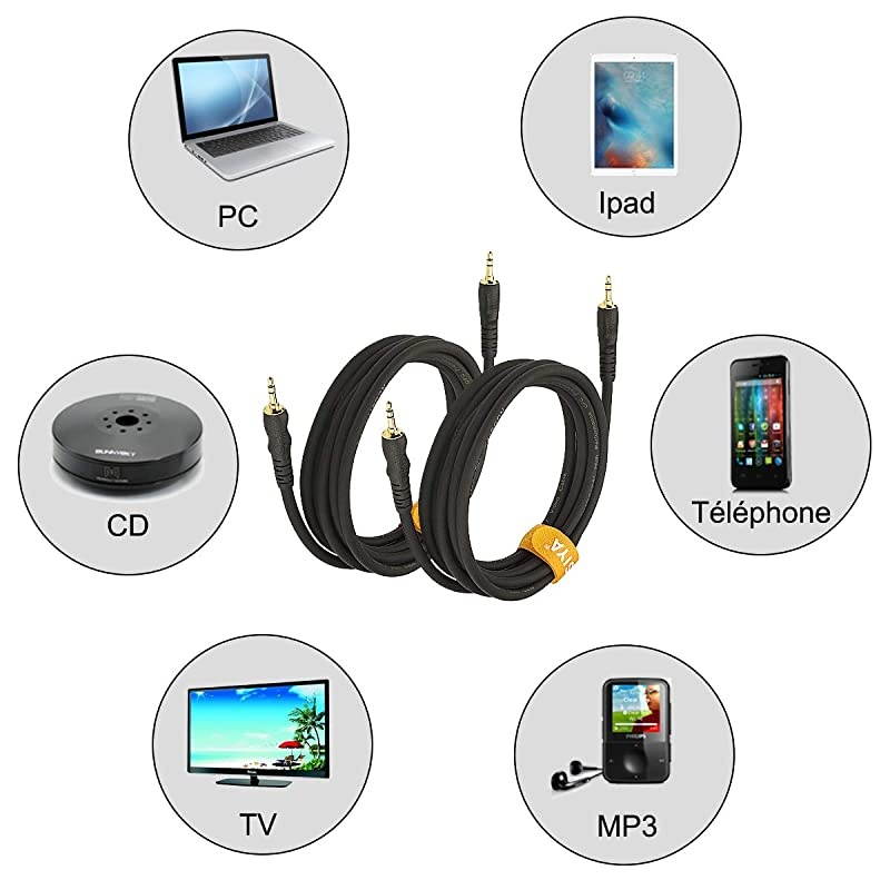 Gold-Plated 10 Feet 3.5mm 1/8" Male TRS to 3.5mm 1/8" Male TRS PVC Shelled Stereo Audio Cable(2Pack)