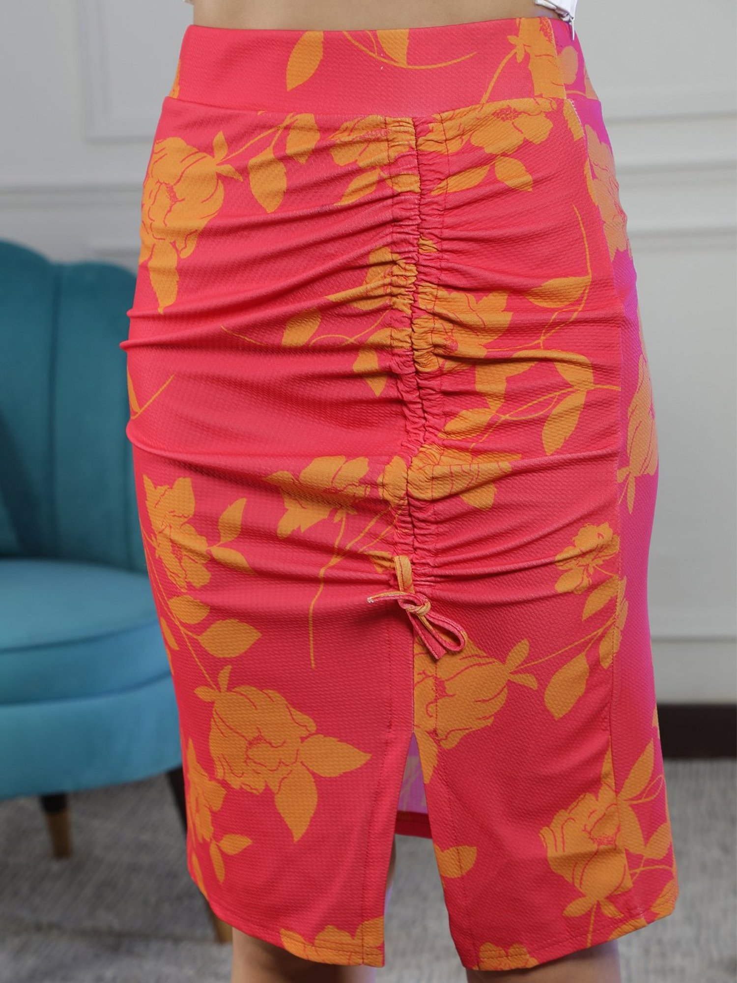 NEUDIS Pink & Orange Floral Print Skirt
