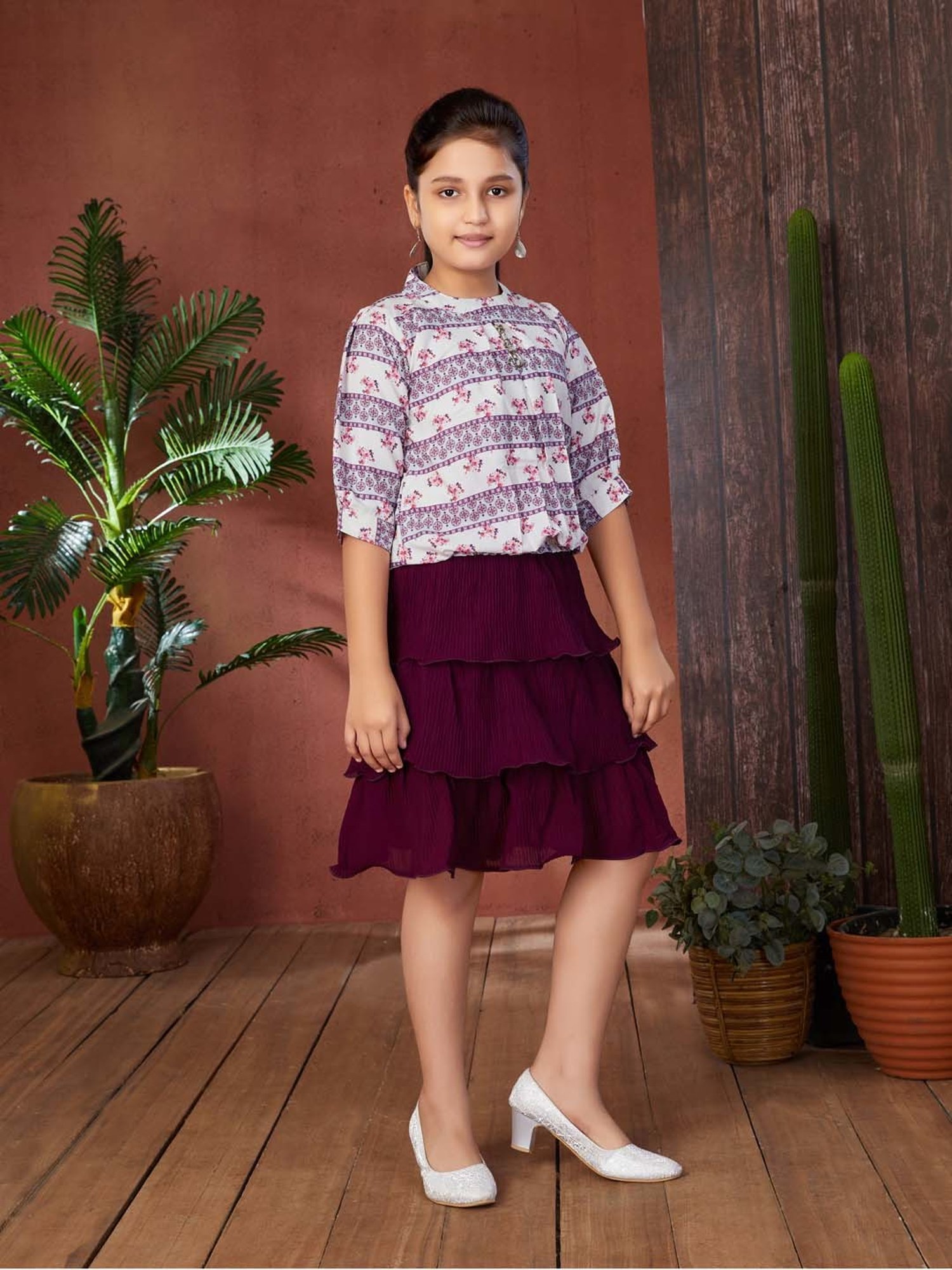 Peppermint Kids Peach Printed Top, Inner with Pants