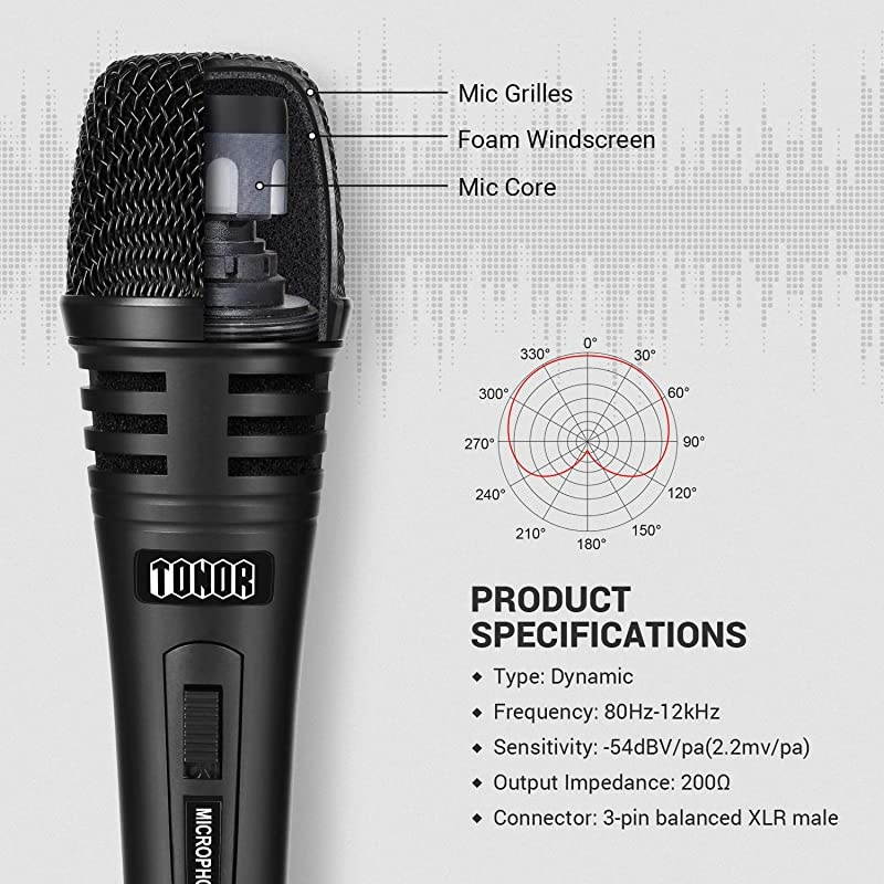 Dynamic Karaoke Microphone for Singing with 5.0m XLR Cable, Metal Handheld Mic Compatible with Karaoke Machine/Speaker/Amp/Mixer for Karaoke Singing, Speech, Wedding, Stage and Outdoor Activity