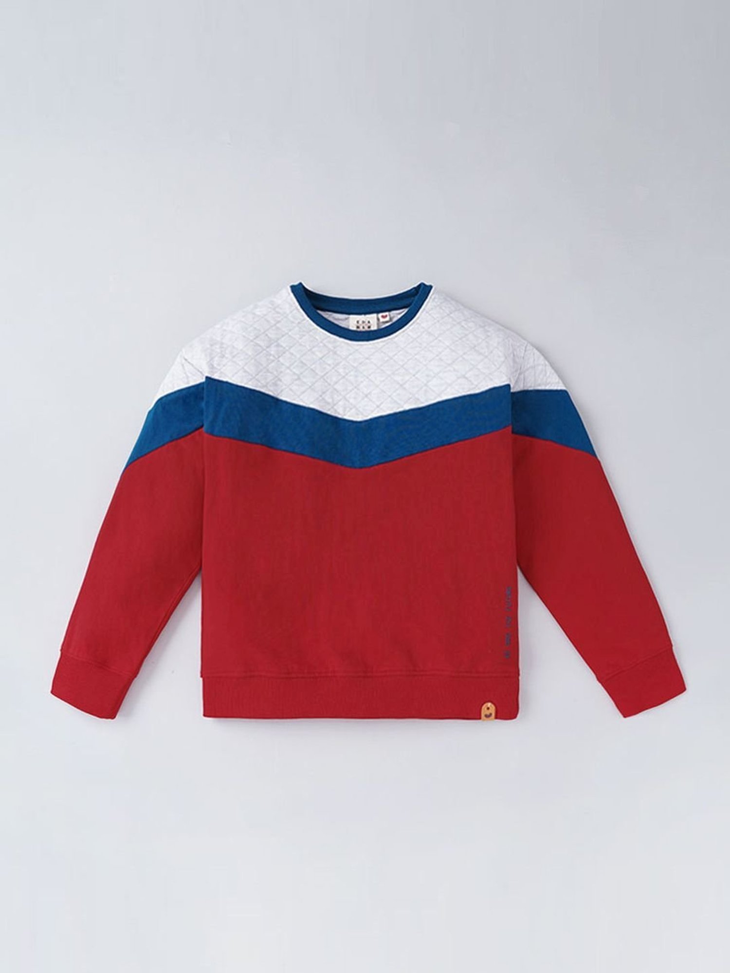 Ed-a-Mamma Kids Red & White Cotton Color Block Full Sleeves Sweatshirt
