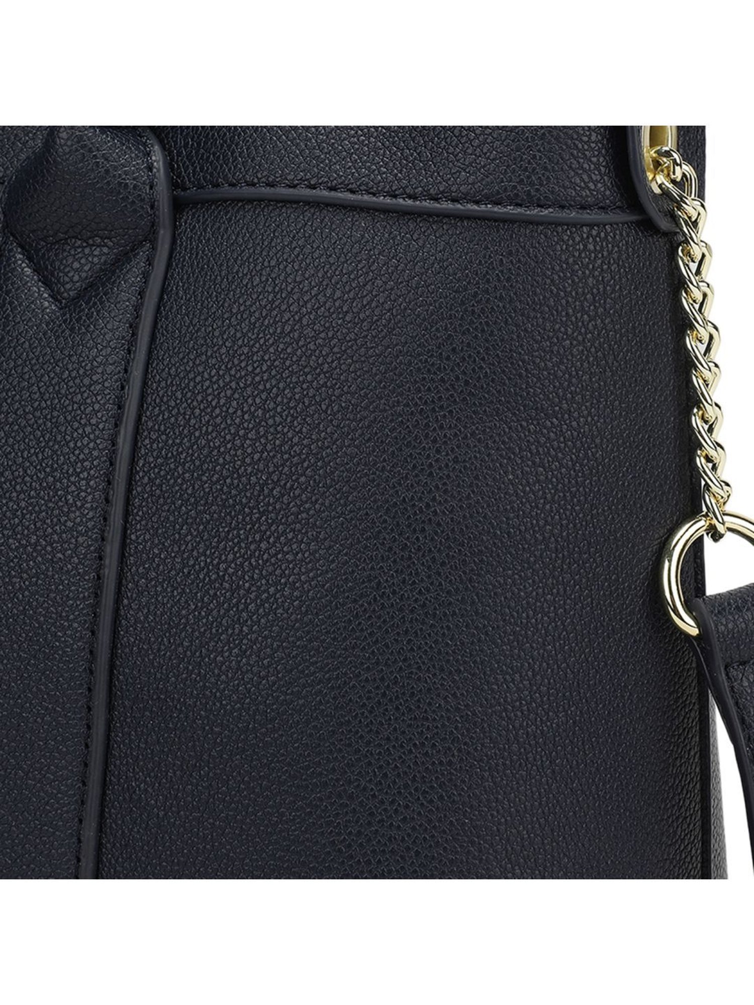 Tyra Lina Navy Solid Faux Leather Tote Handbag