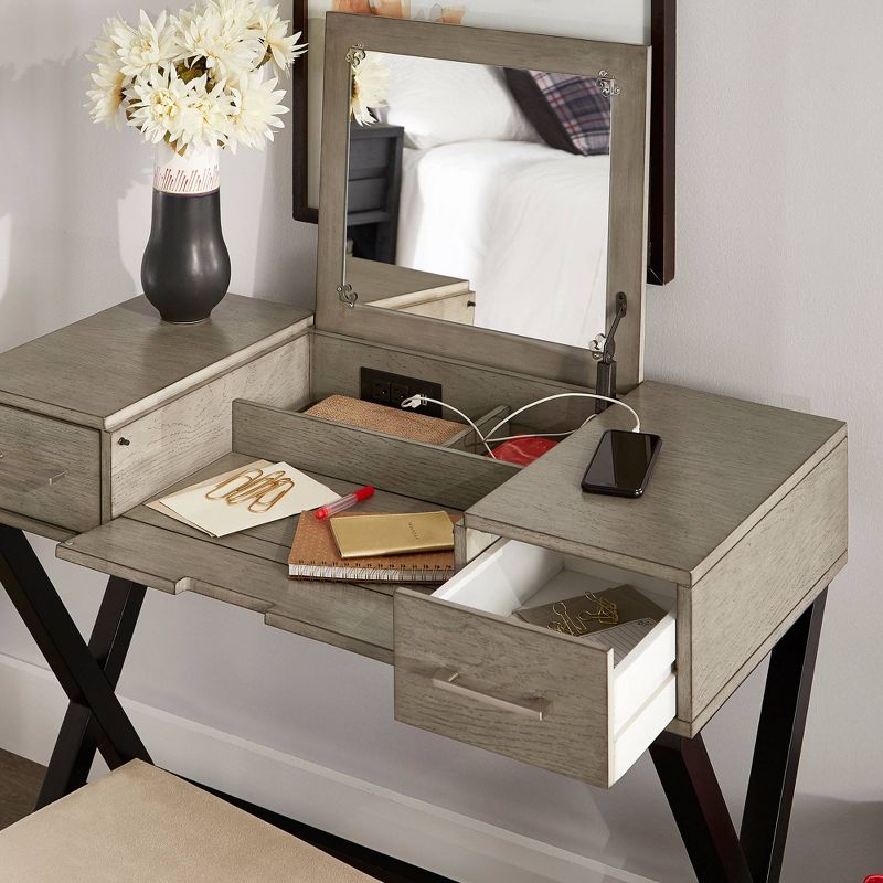 Brunswick Vanity Set with Flip Mirror and Power Strip Gray/Black - Inspire Q