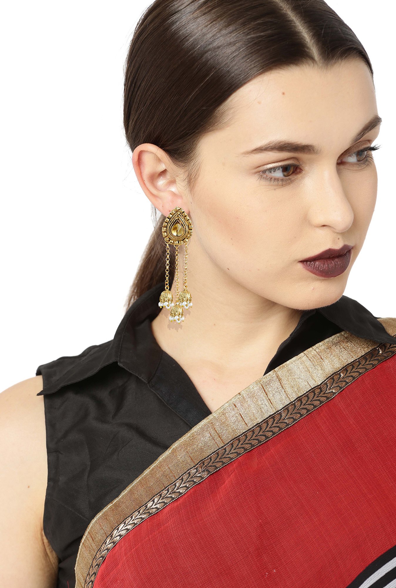 Zaveri Pearls Yellow Alloy Ethnic Jhumki Earrings (Set of 2)