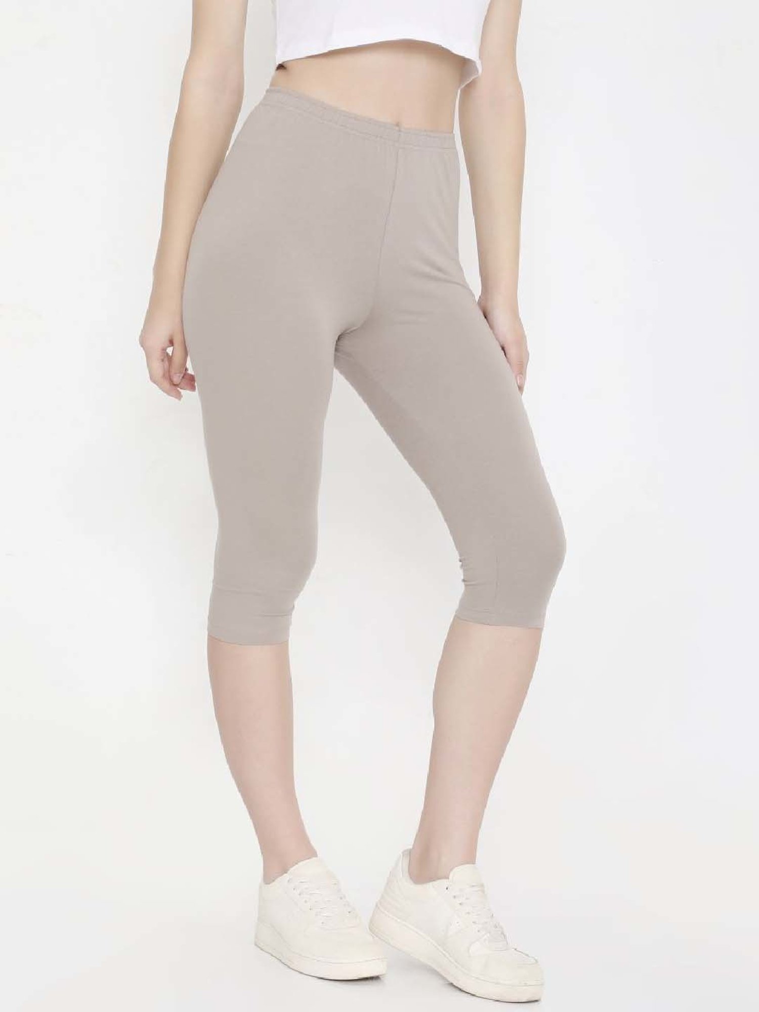 FEELINGS Warm Grey Cotton Plain Capris