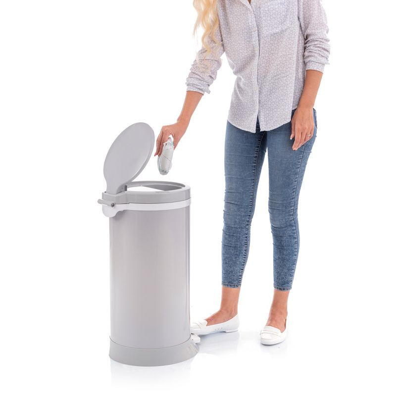 Bubula Step Premium Steel & Aluminum Diaper Waste Pail with Air Tight Lid and Security Lock for Nursery or Any Room Use, Gray