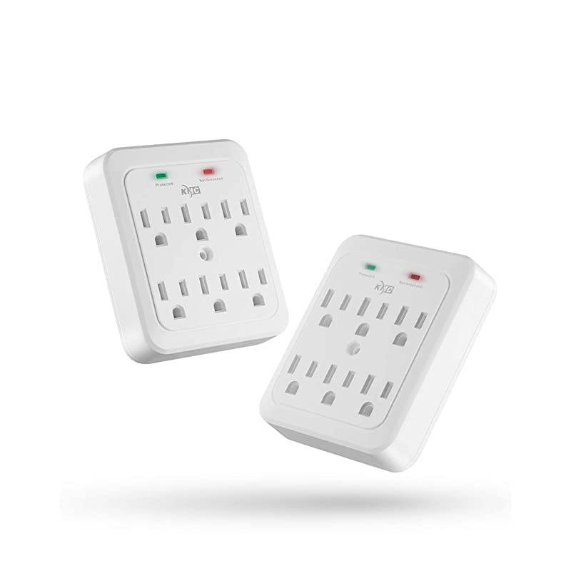 Wall Surge Protector 980 Joule 6Outle Wall Plug Adapter Power Strip White