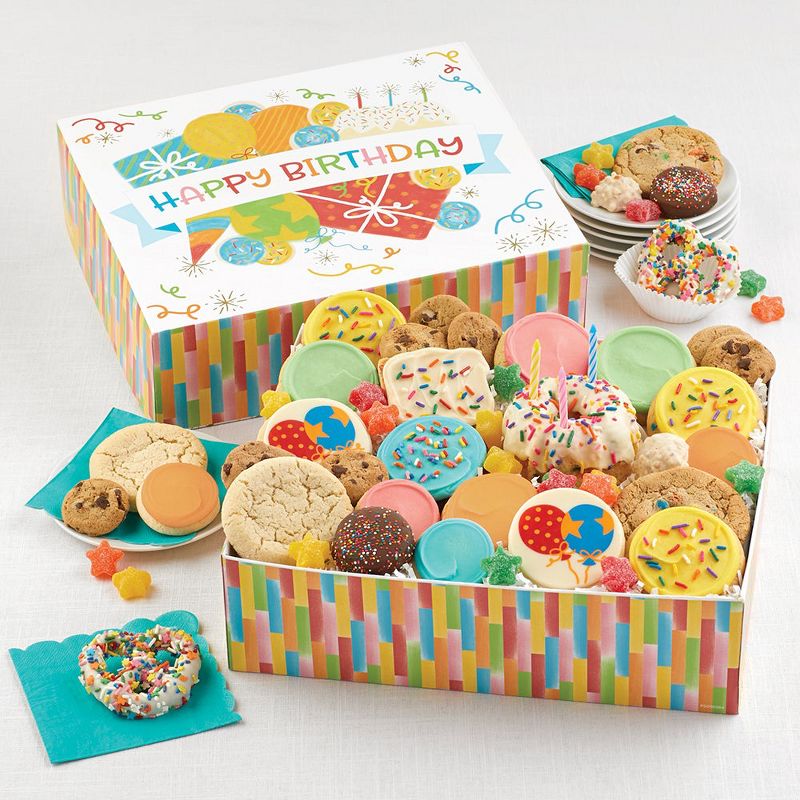 Cheryl's Cookies Birthday in a Box Cookie and Bakery Gift Set with Birthday Cake and candles (37 pieces)