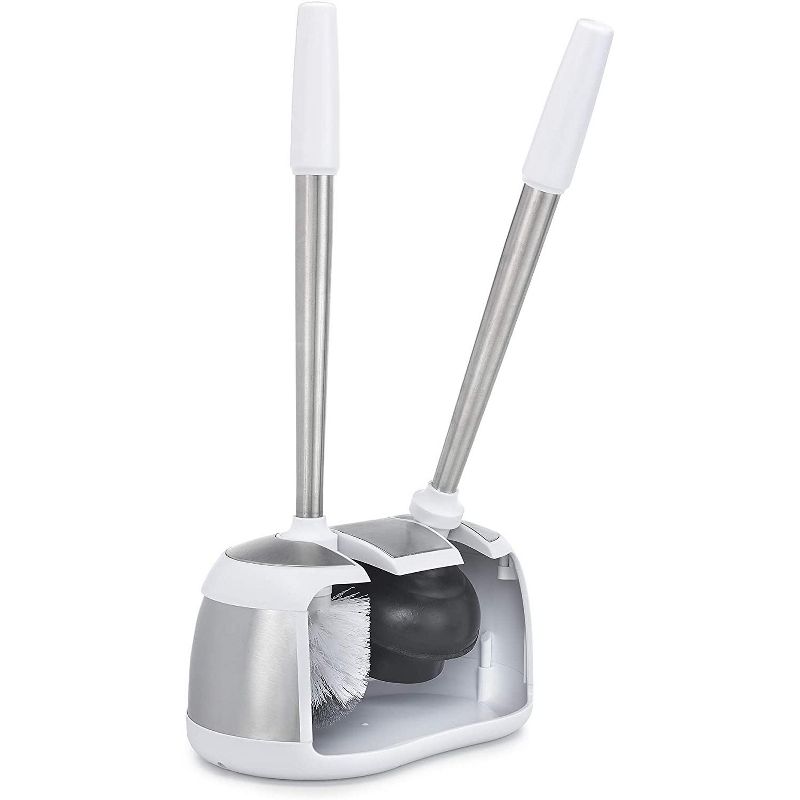 Polder Dual Bath Caddy, Plunger and Scrubber - White