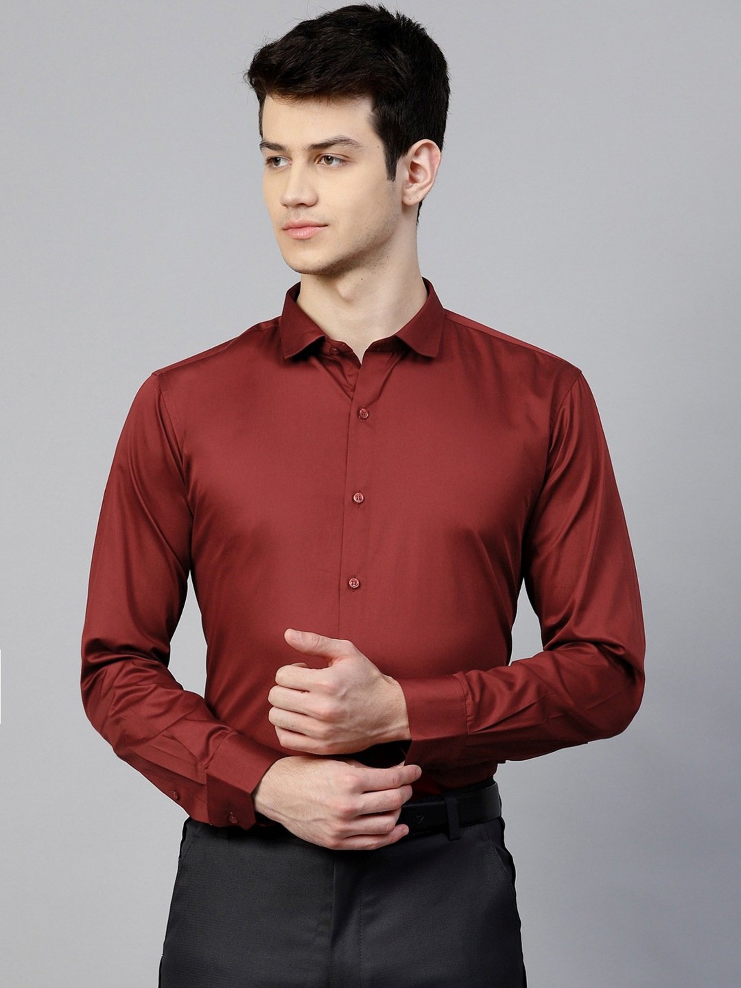ManQ Maroon Slim Fit Shirt