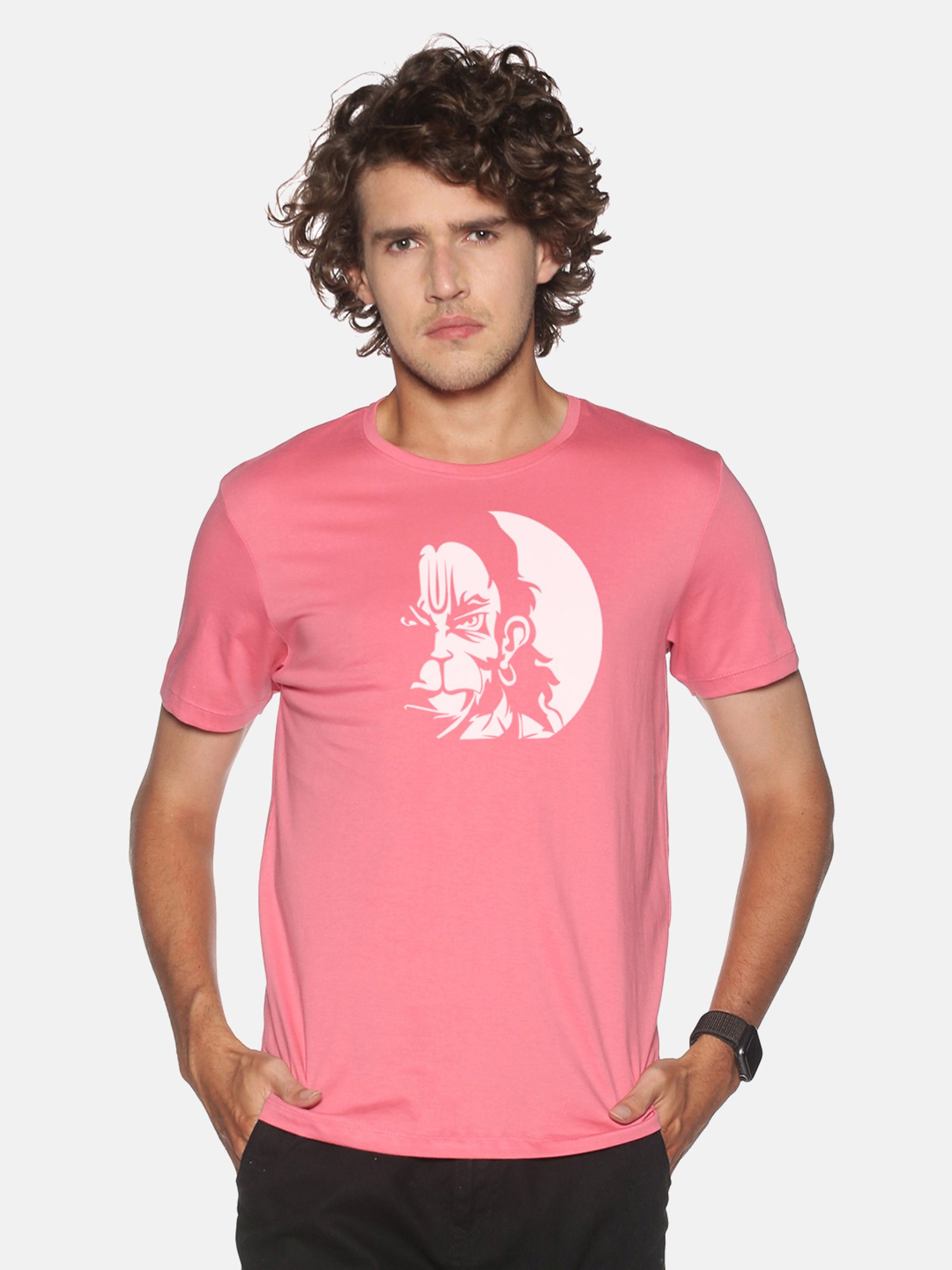 BLACK RADIO Pink Slim Fit Printed Cotton Crew T-Shirt