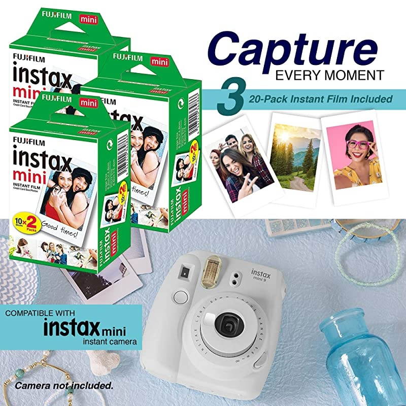 Piece Fujifilm Instax Mini 11 9 8 90 70 Camera Accessories Travel Kit Backpack Shoulder Bag Fuji Instant Film 60 Sheets Lens Cloth Strap Washi Tape StickersFramesAlbum Ice Blue