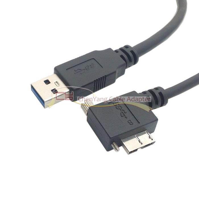 USB 3.0 A Male to Micro B Left Angled 90 Degree Cable With Locking Screws for Ni