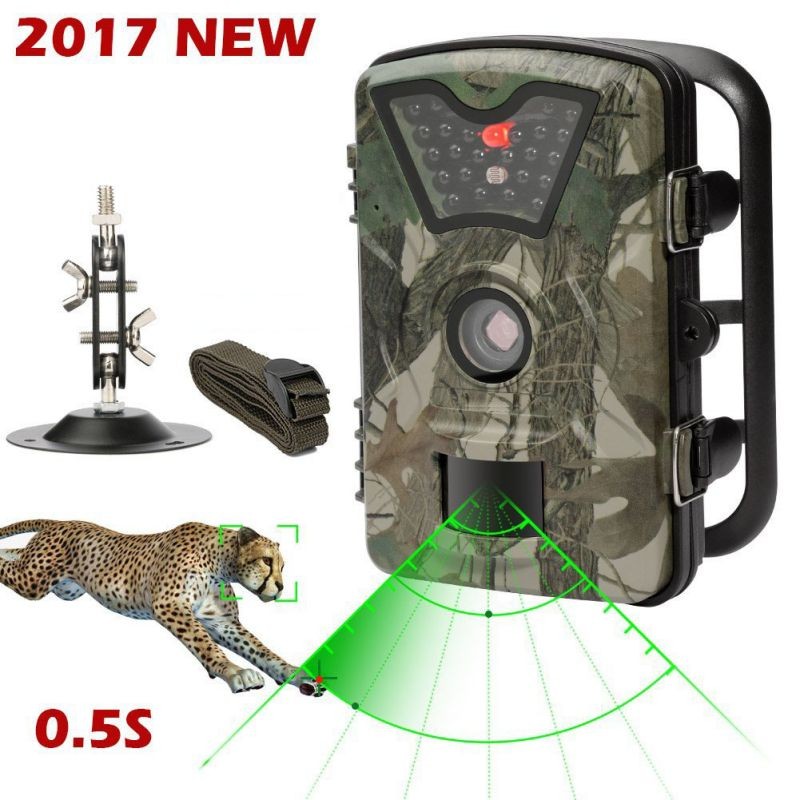 Game Trail Camera 1080P 12MP with Sound Scouting Camera with 2.4in LCD Screen No Glow Black Infrared Night Vision 0.5s Trigger Speed IP66 Waterproof for Wildlife Hunting Monitoring Security