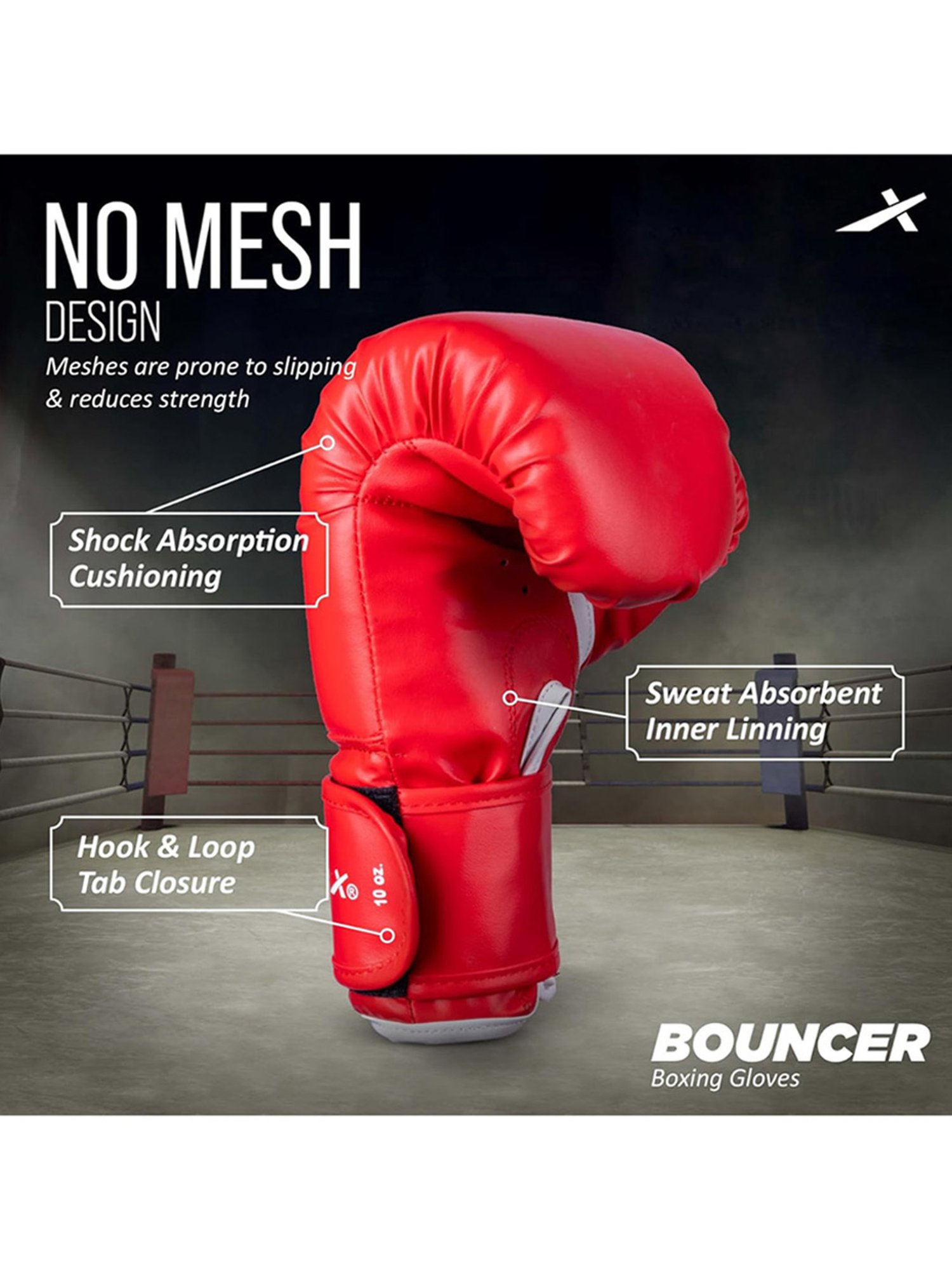 Vector X Bouncer PU Boxing Glove (Red) Size - 10 oz