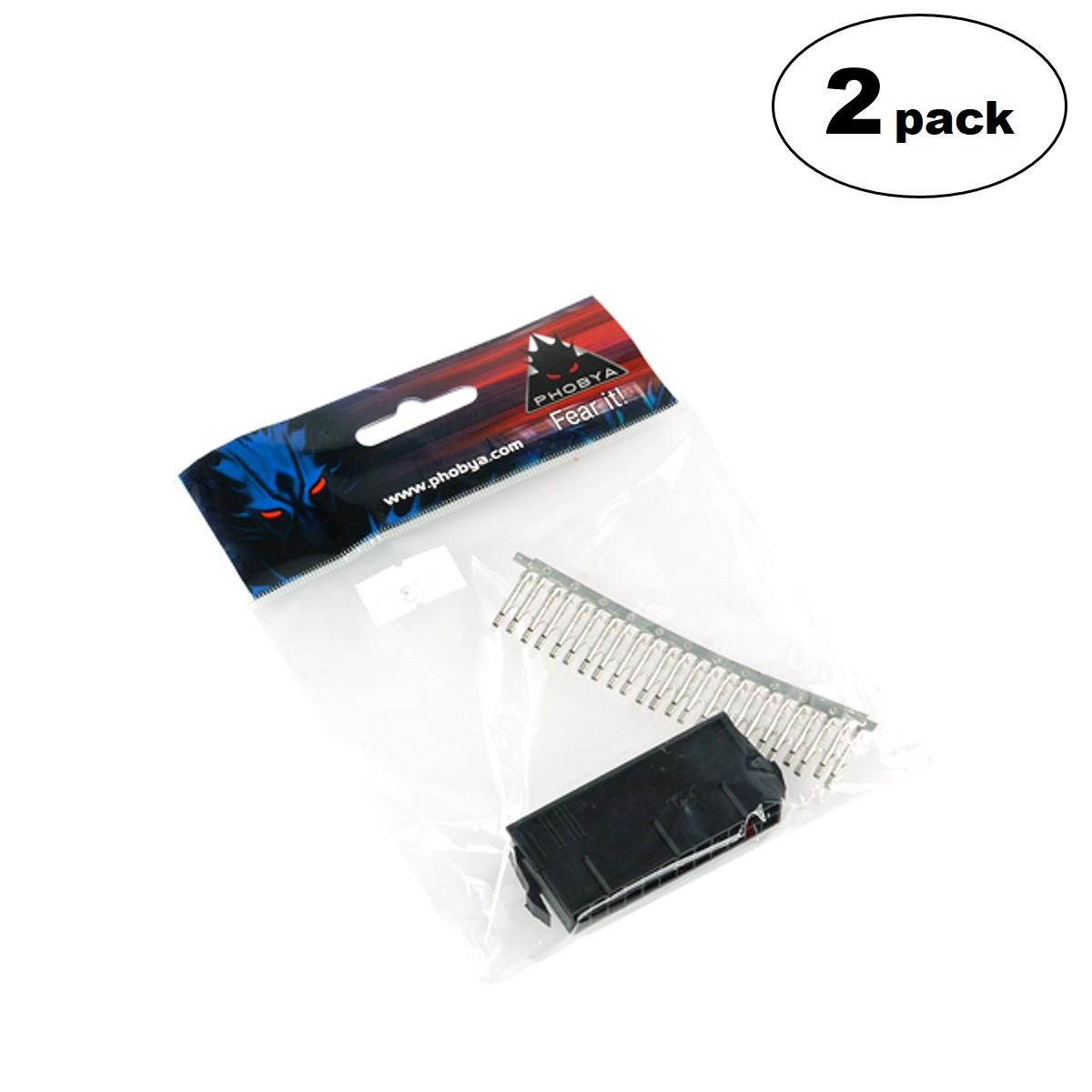 Phobya ATX Power Connector 24 Pin, Male, Black, 2-pack