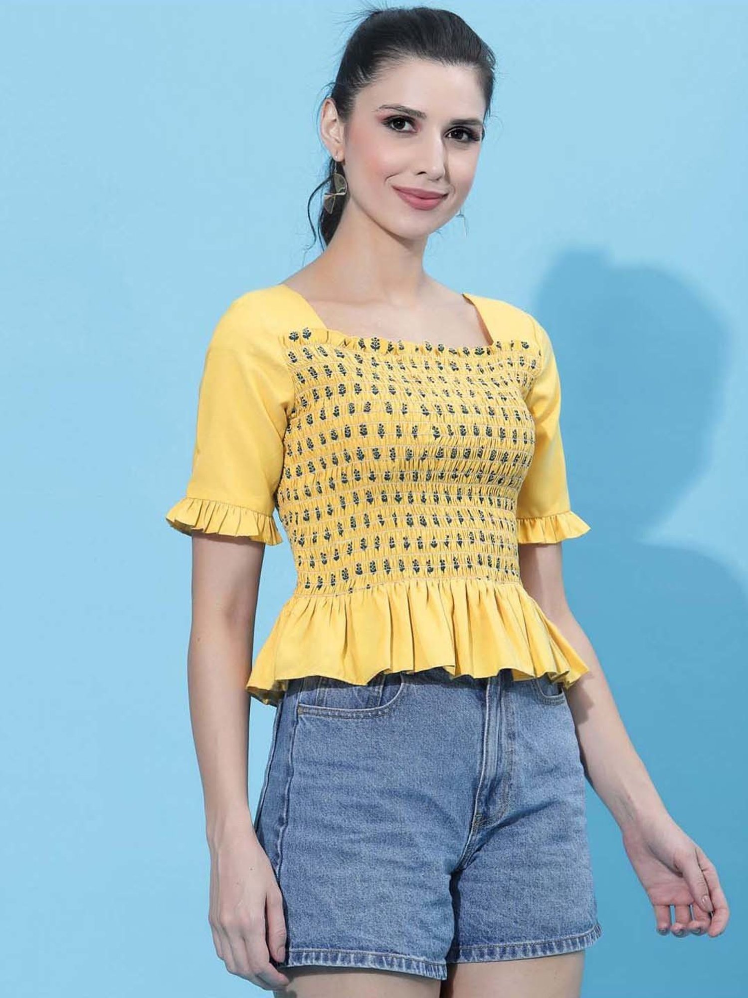 SELVIA Yellow Printed Top