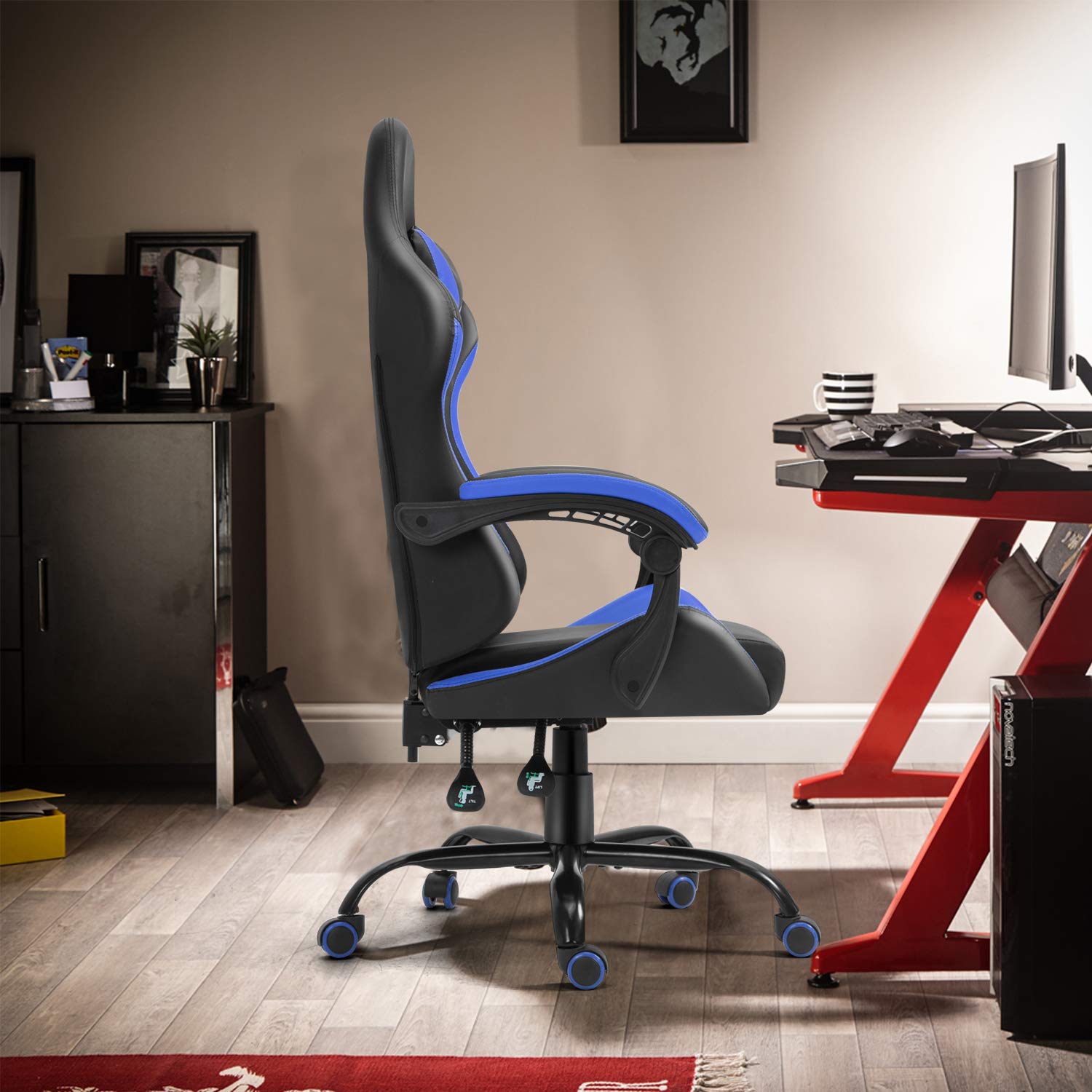 Ergonomic Gaming Chair Racing Computer Chair PU Leather Chair Adjusted Reclining Office Desk Chair with Headrest and Lumbar Support